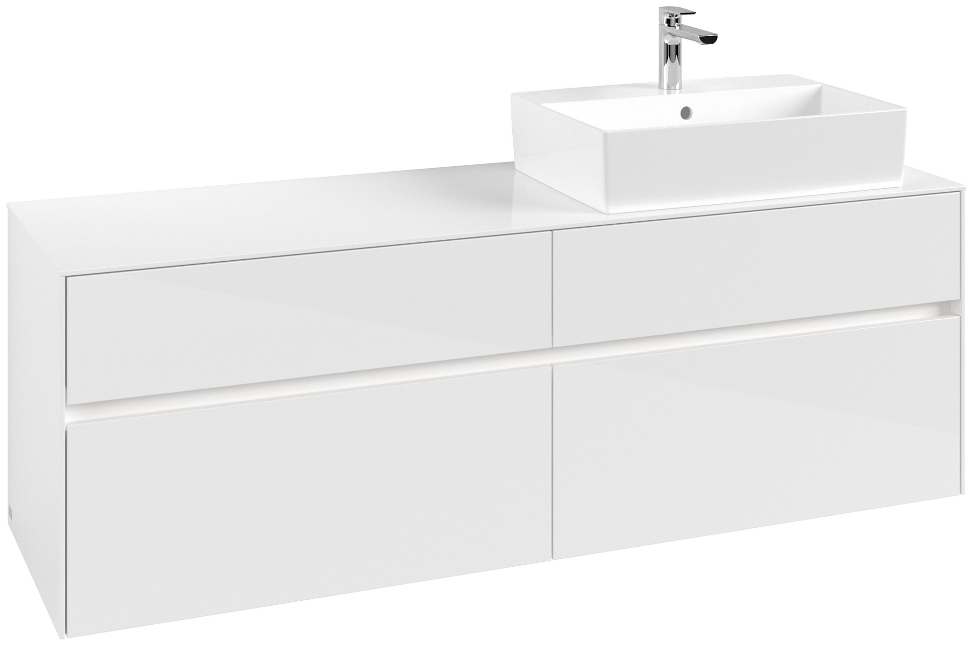Villeroy & Boch Collaro Waschbeckenunterschrank, mit Beleuchtung, 4 Auszüge, 1600x548x500mm, Korpus: Glossy White, Front: Glossy White
