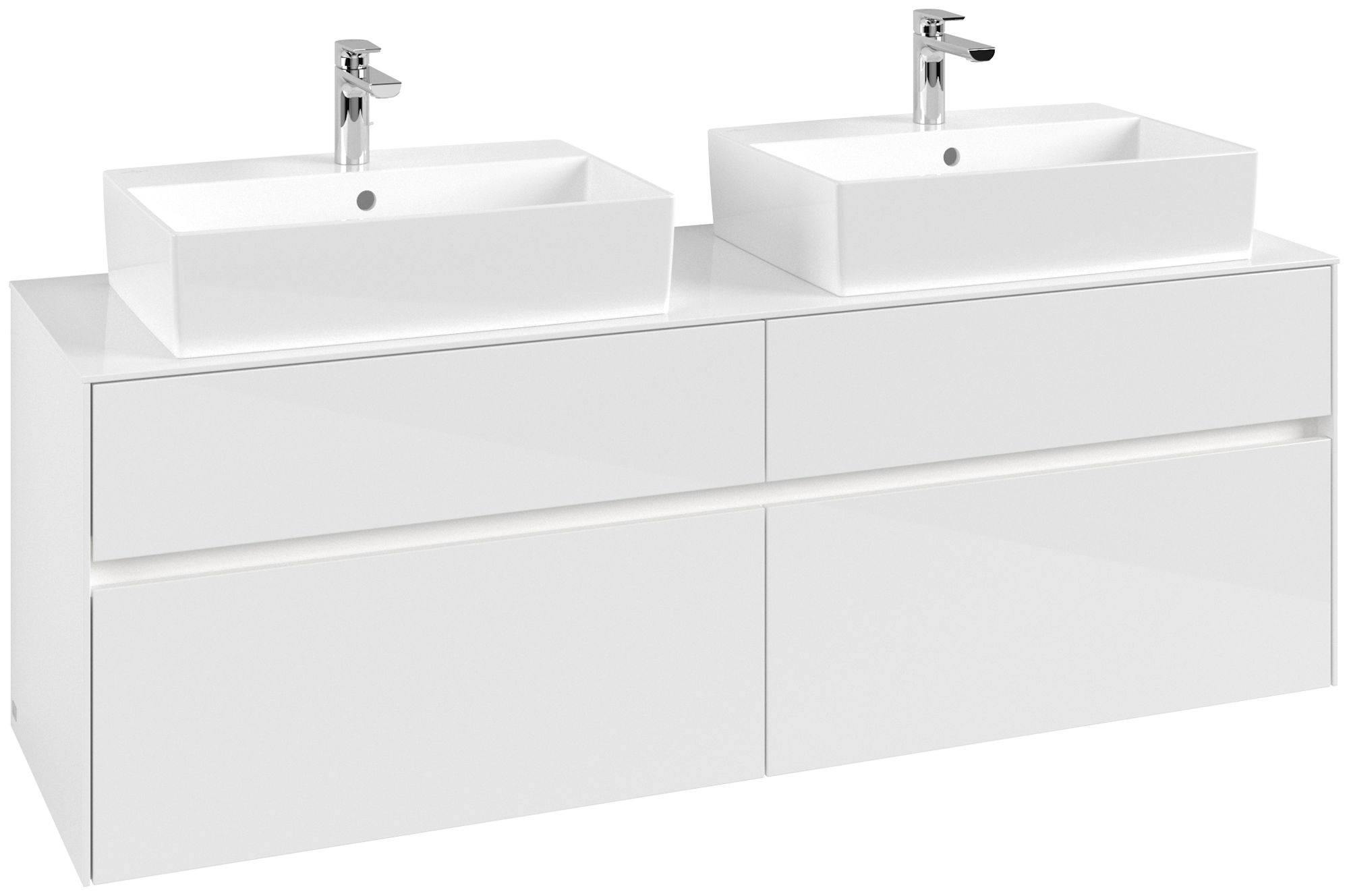 Villeroy & Boch Collaro Waschbeckenunterschrank, mit Beleuchtung, 4 Auszüge, 1600x548x500mm, Korpus: Glossy White, Front: Glossy White
