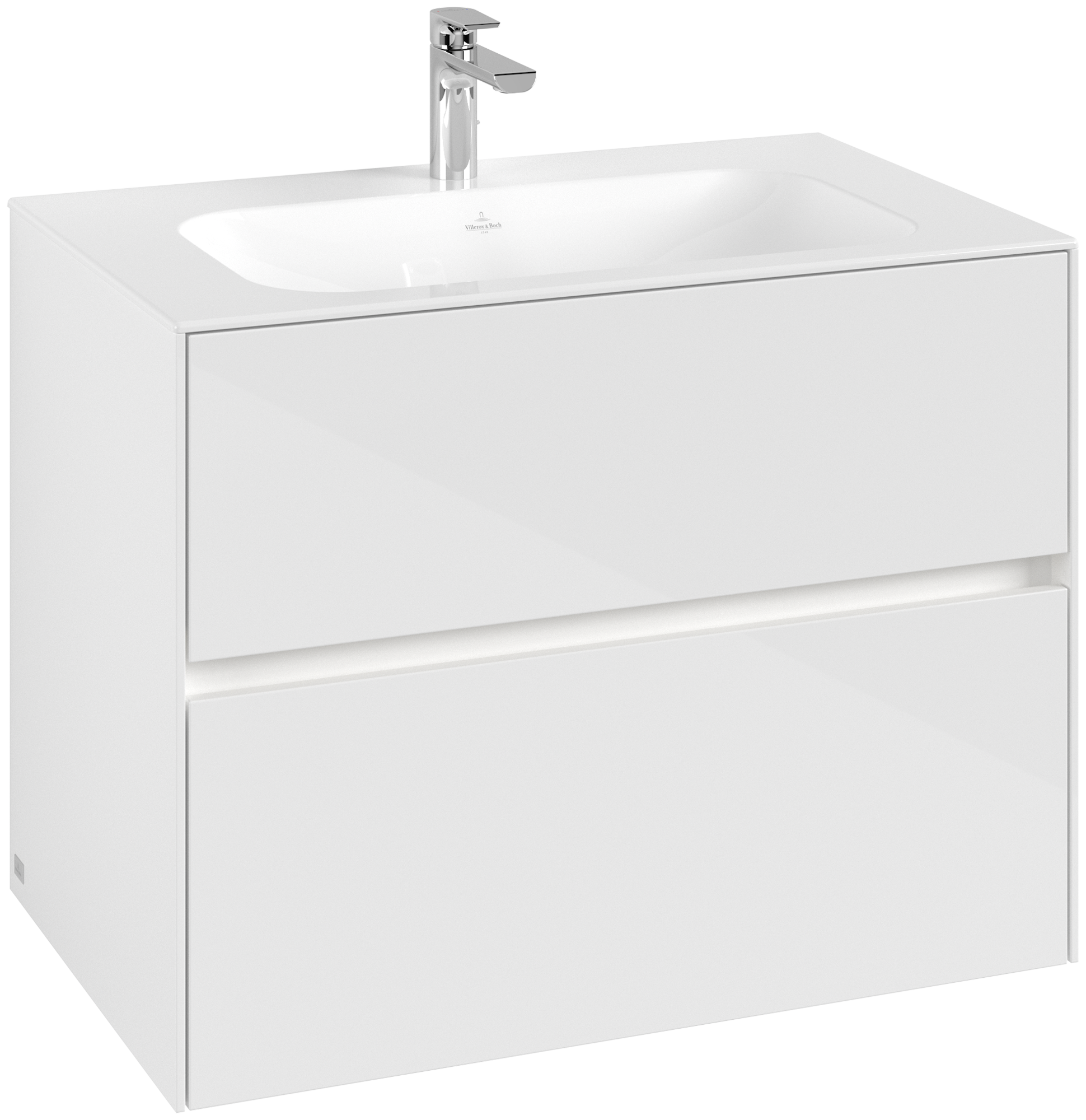Villeroy & Boch Collaro Meuble sous plan, avec éclairage, 2 tiroirs sur rails, 796x603x498mm, Caisson: Glossy White, Façade: Glossy White