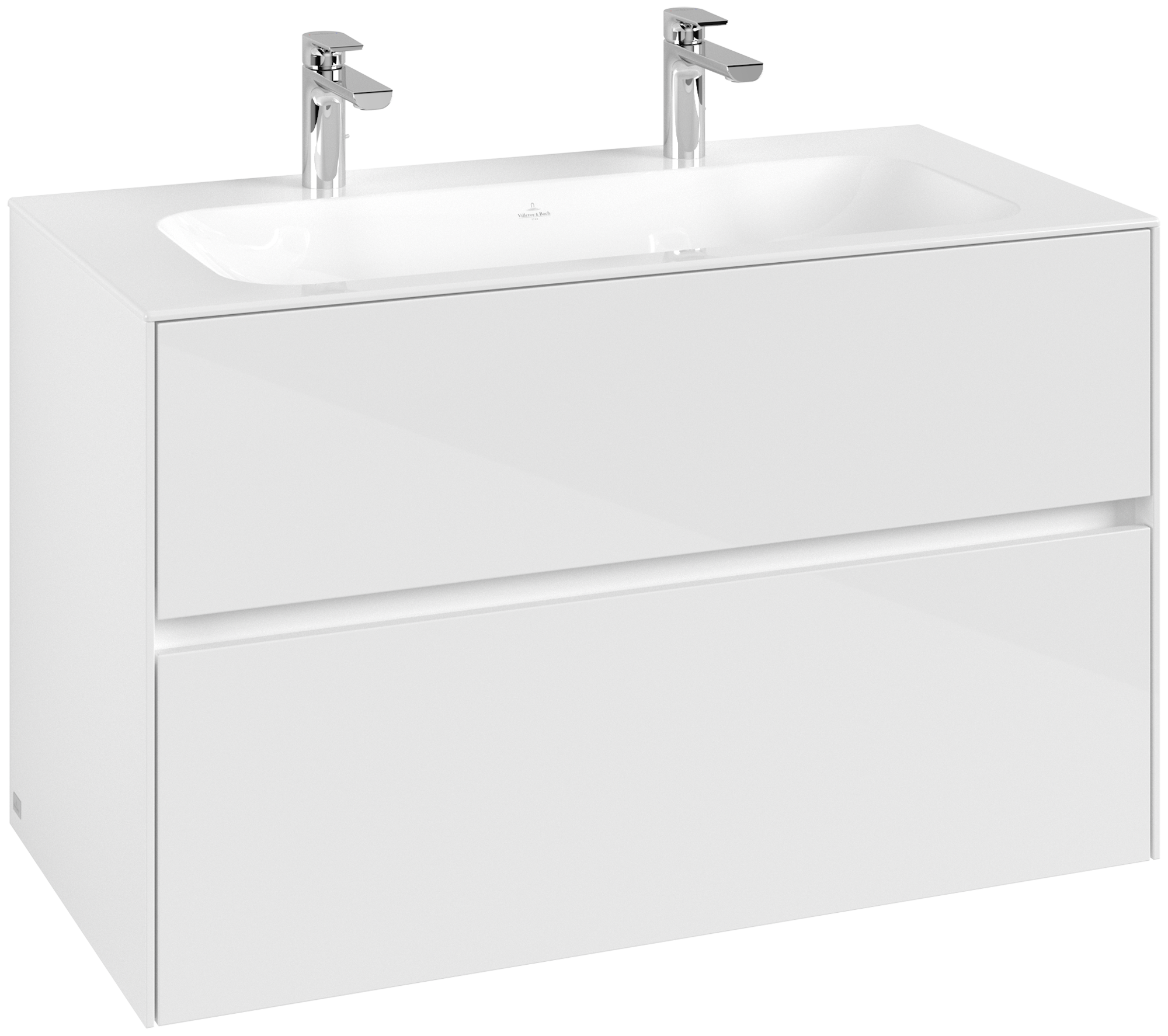 Villeroy & Boch Collaro Meuble sous plan, 2 tiroirs sur rails, 996x603x498mm, Caisson: Glossy White, Façade: Glossy White