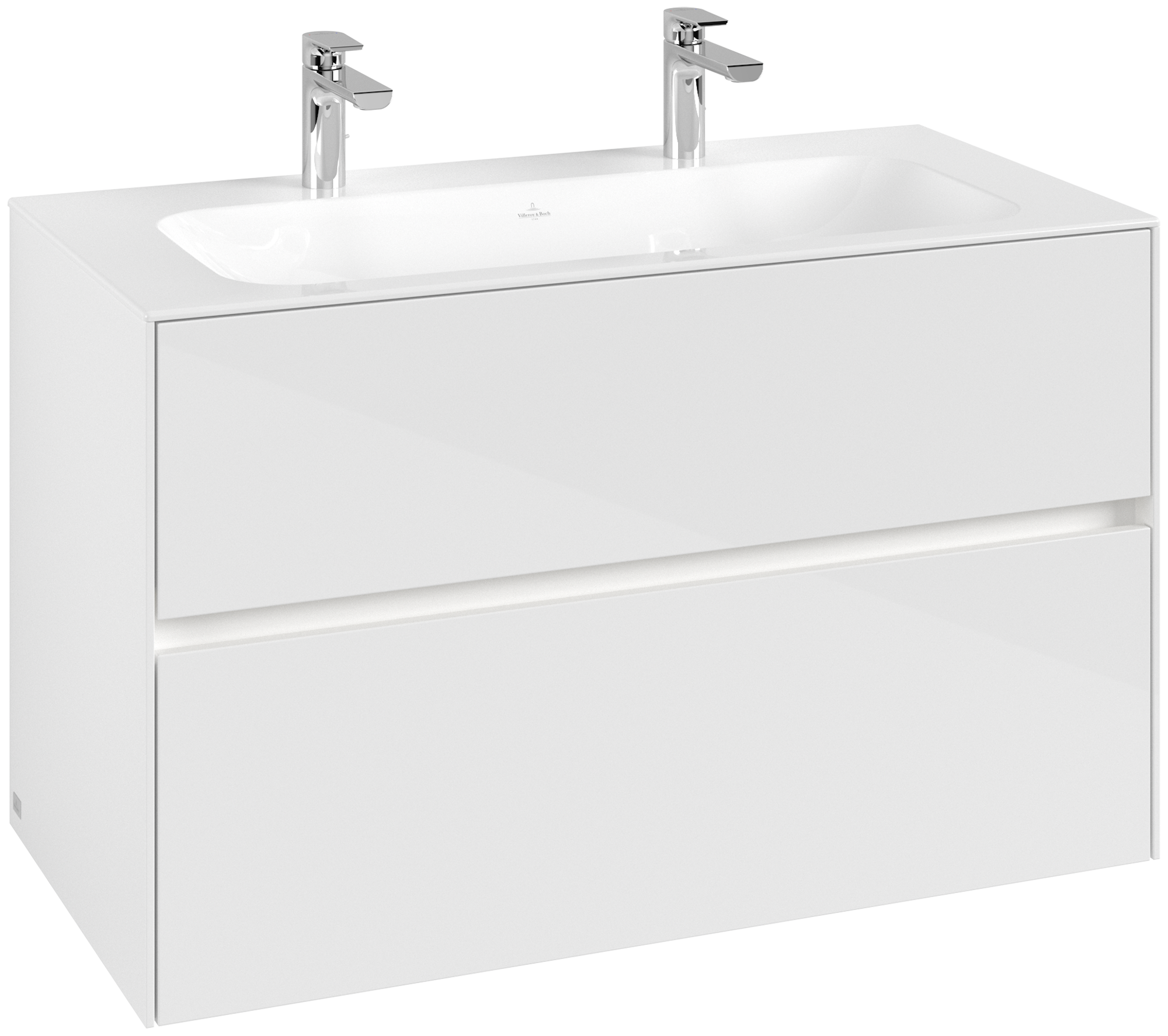 Villeroy & Boch Collaro Meuble sous plan, avec éclairage, 2 tiroirs sur rails, 996x603x498mm, Caisson: Glossy White, Façade: Glossy White