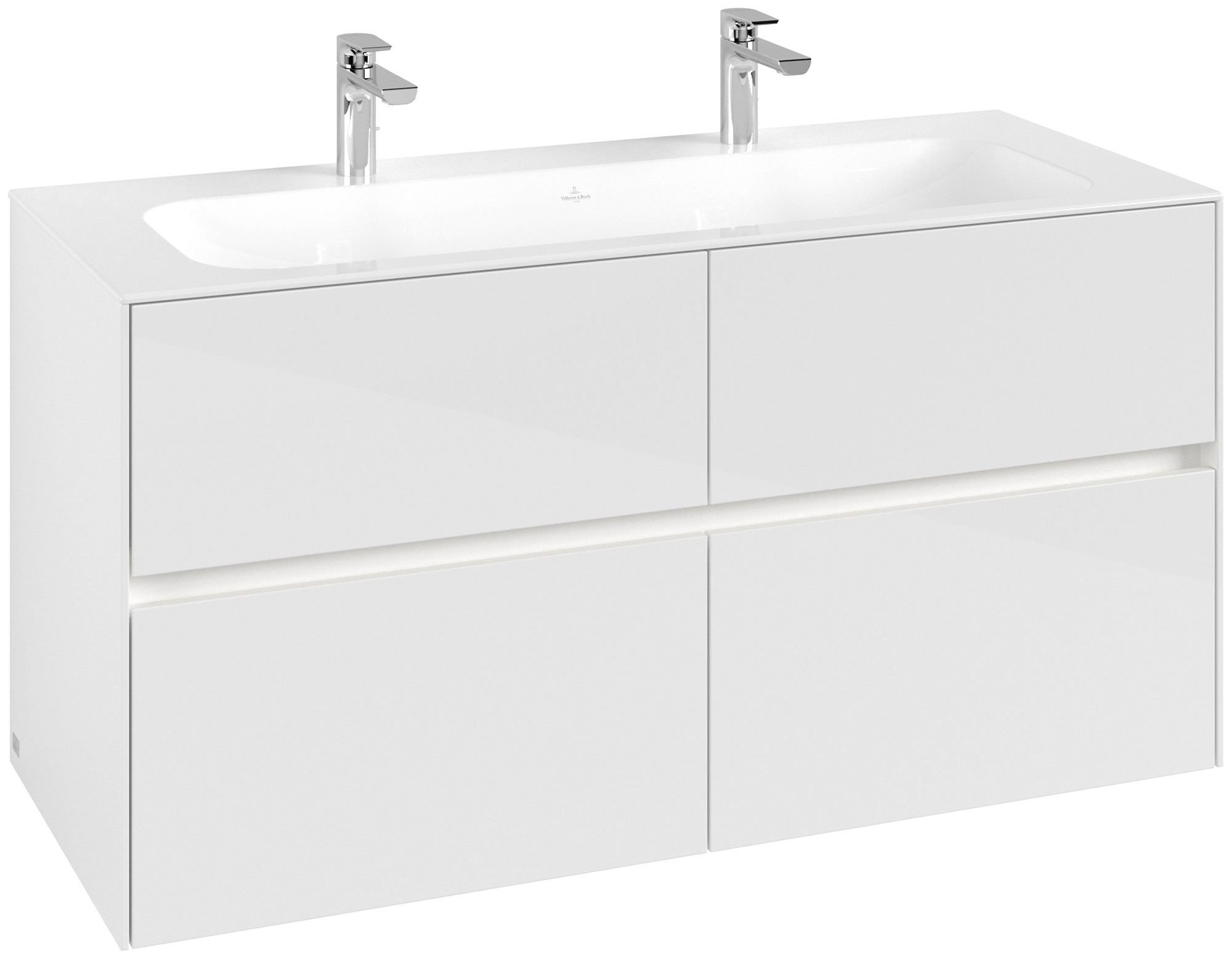 Villeroy & Boch Collaro Meuble sous plan, avec éclairage, 4 tiroirs sur rails, 1196x603x498mm, Caisson: Glossy White, Façade: Glossy White