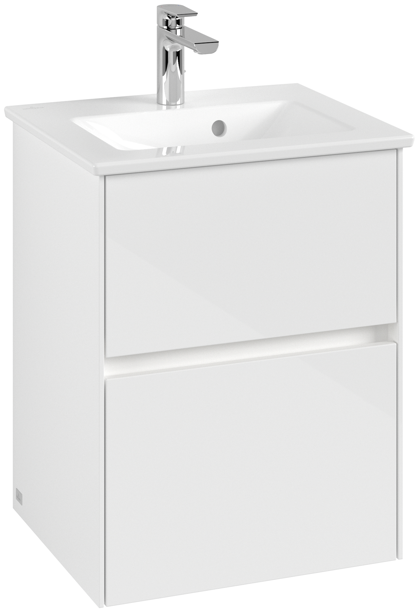Villeroy & Boch Collaro Waschbeckenunterschrank, mit Beleuchtung, 2 Auszüge, 472x609.5x404mm, Korpus: Glossy White, Front: Glossy White
