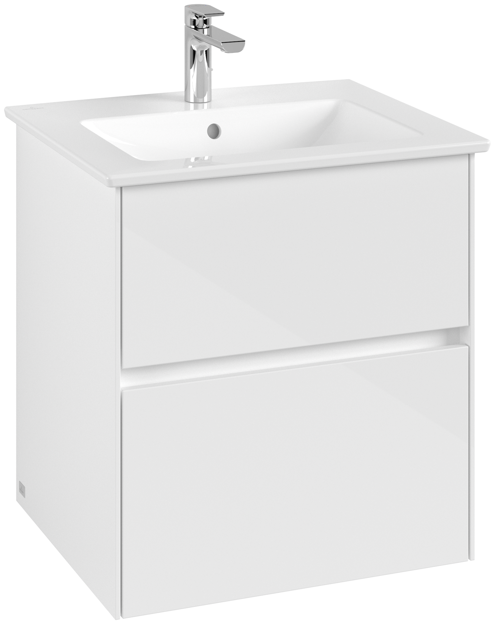 Villeroy & Boch Collaro Meuble sous plan, 2 tiroirs sur rails, 561x610x480mm, Caisson: Glossy White, Façade: Glossy White