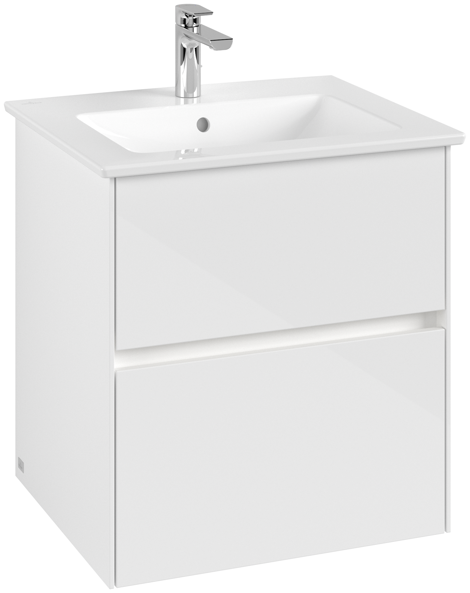 Villeroy & Boch Collaro Meuble sous plan, avec éclairage, 2 tiroirs sur rails, 561x610x480mm, Caisson: Glossy White, Façade: Glossy White