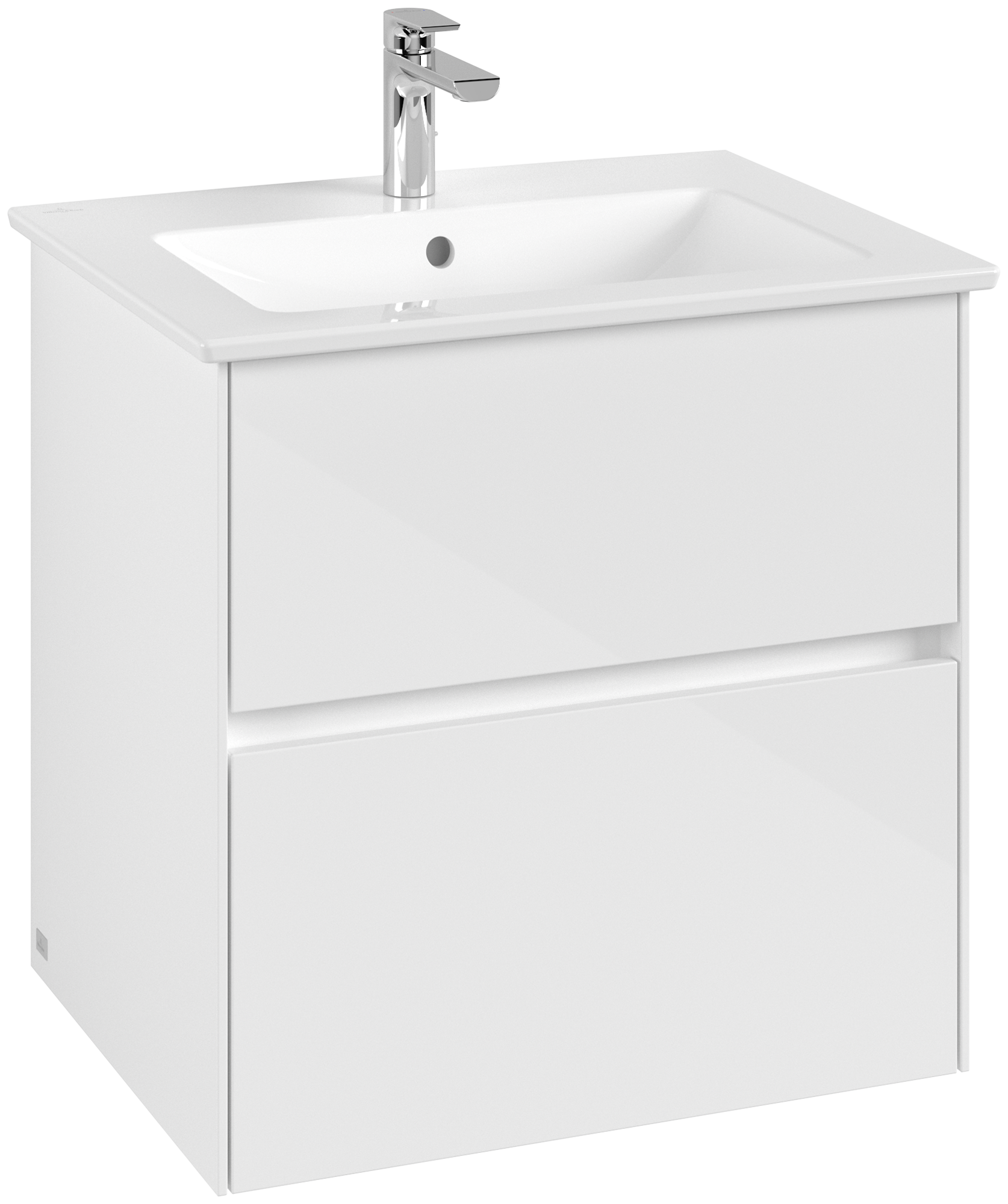 Villeroy & Boch Collaro Meuble sous plan, 2 tiroirs sur rails, 611x610x480mm, Caisson: Glossy White, Façade: Glossy White