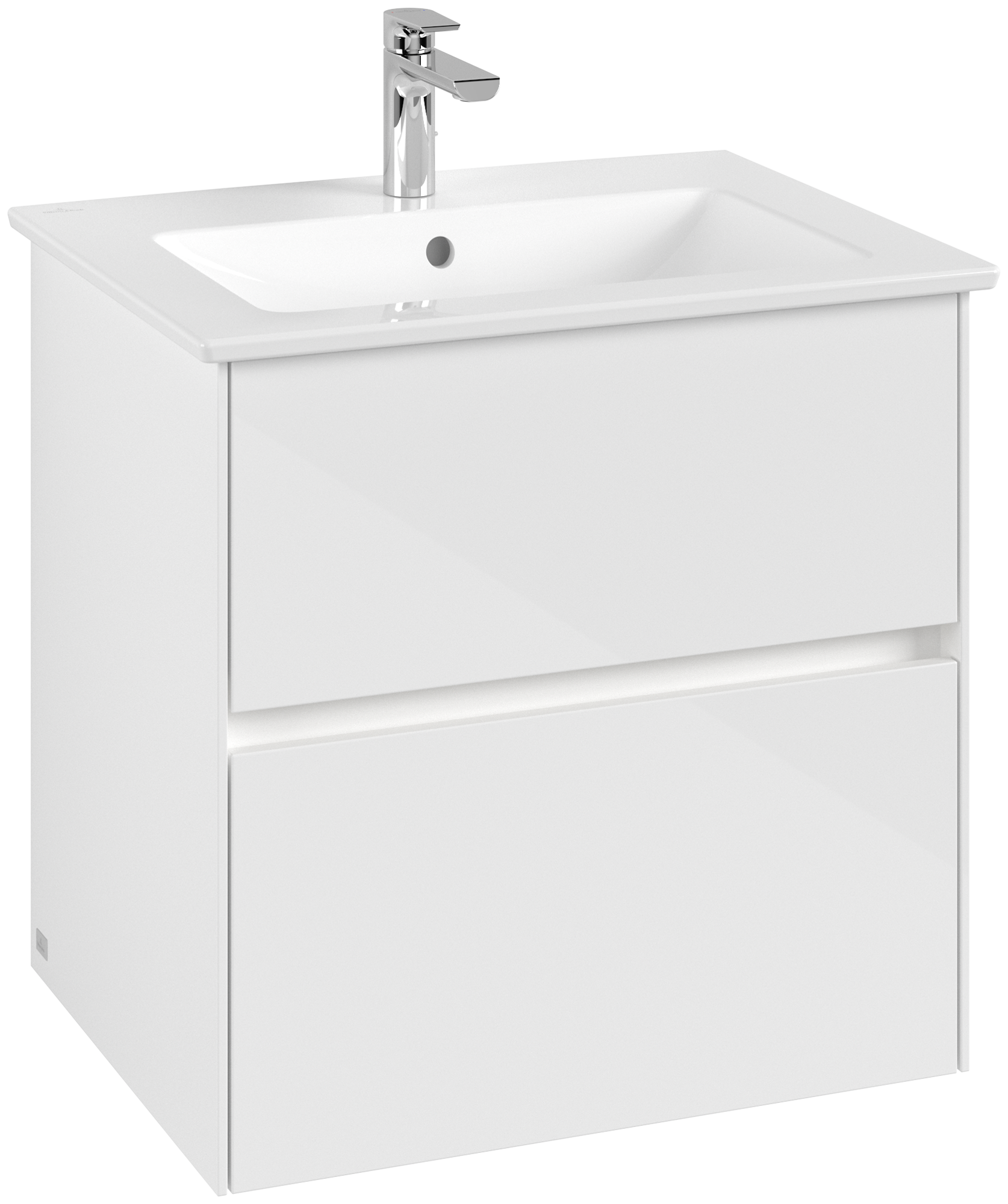 Villeroy & Boch Collaro Meuble sous plan, avec éclairage, 2 tiroirs sur rails, 611x610x480mm, Caisson: Glossy White, Façade: Glossy White