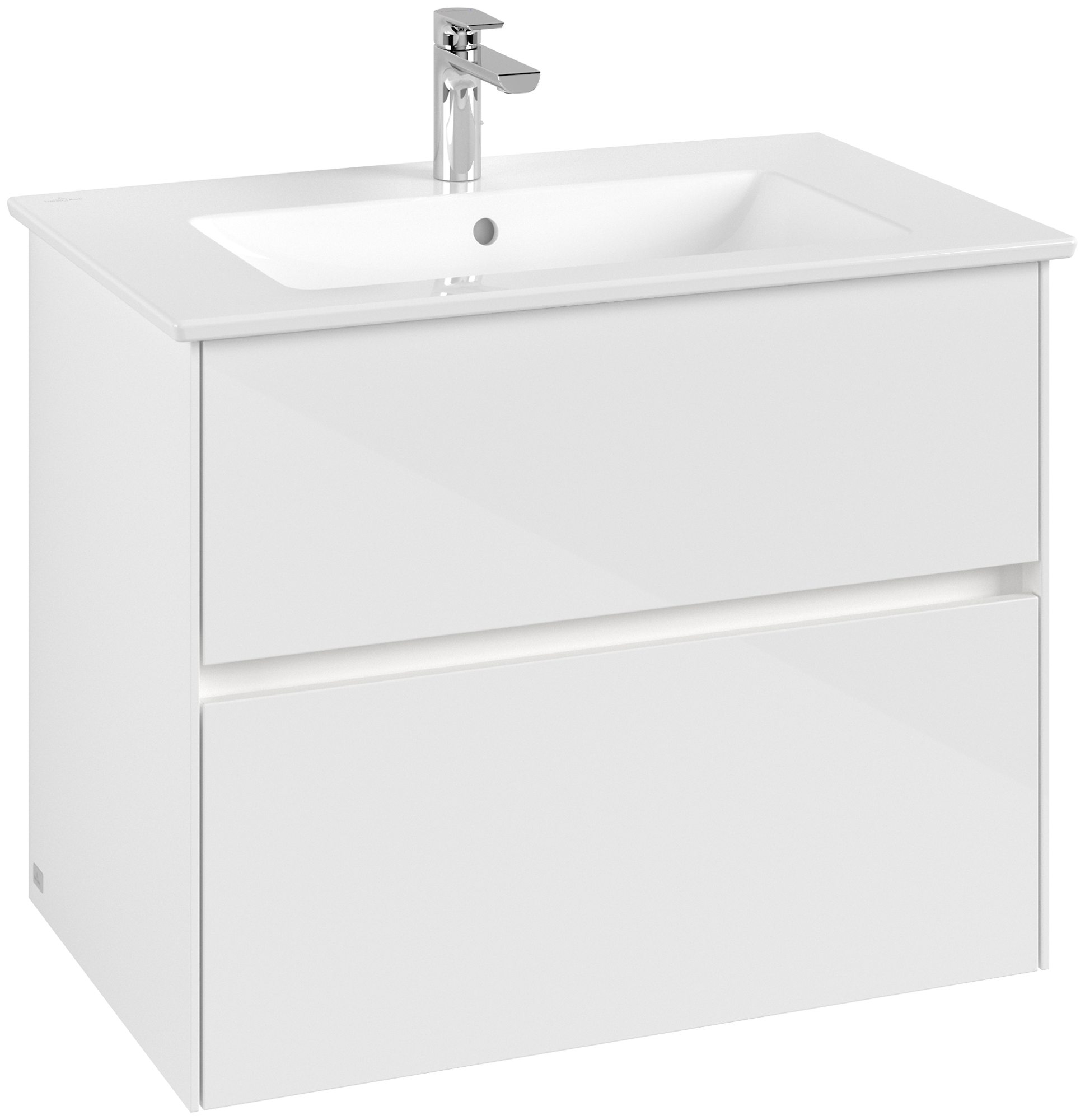 Villeroy & Boch Collaro Waschbeckenunterschrank, mit Beleuchtung, 2 Auszüge, 761x610x480mm, Korpus: Glossy White, Front: Glossy White