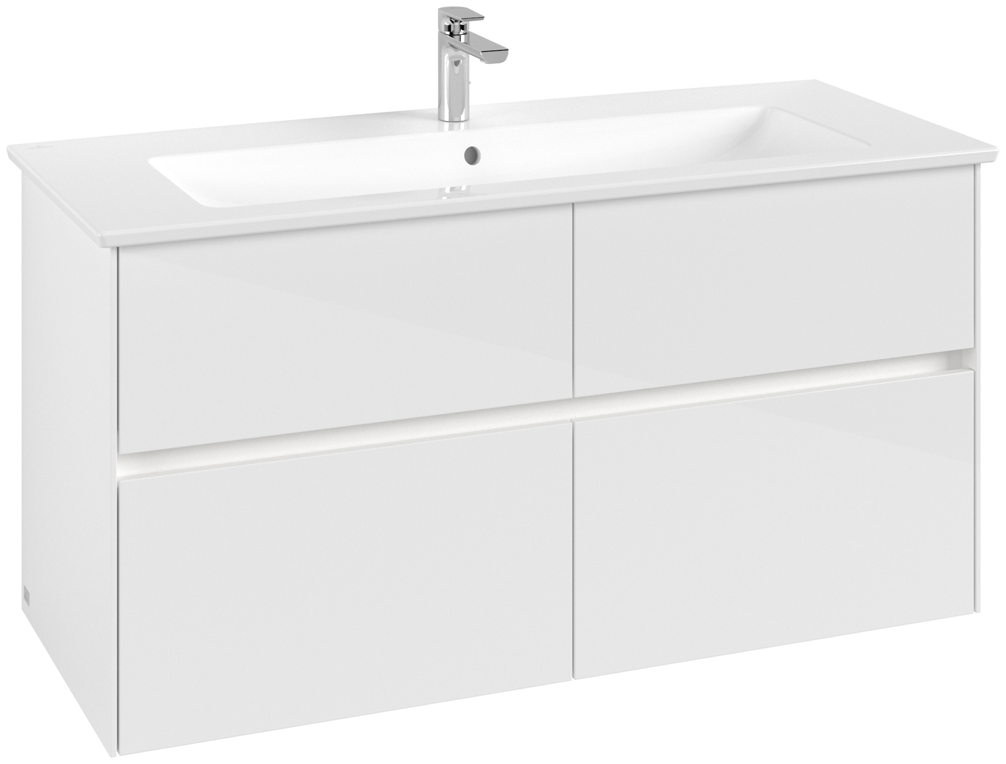 Villeroy & Boch Collaro Vanity unit, with lighting, 4 pull-out compartments, 1161x610x480mm, Body: Glossy White, Front: Glossy White