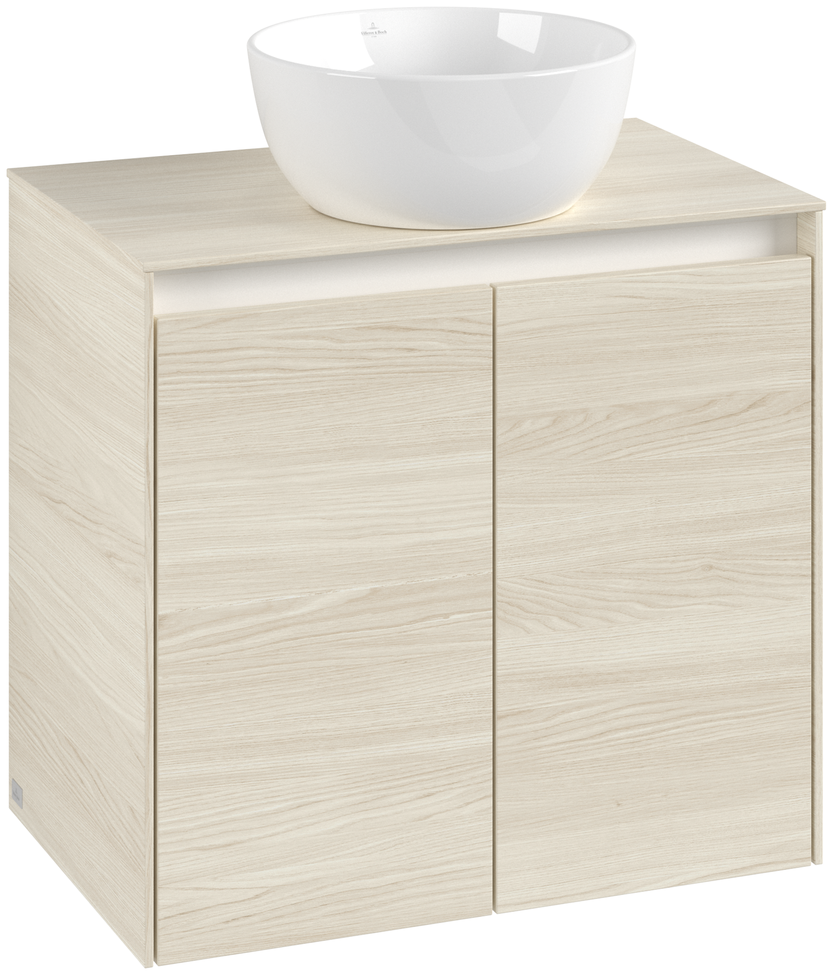 Villeroy & Boch Collaro Waschbeckenunterschrank, mit Beleuchtung, 2 Türen, 600x548x380mm, Korpus: White Oak, Front: White Oak