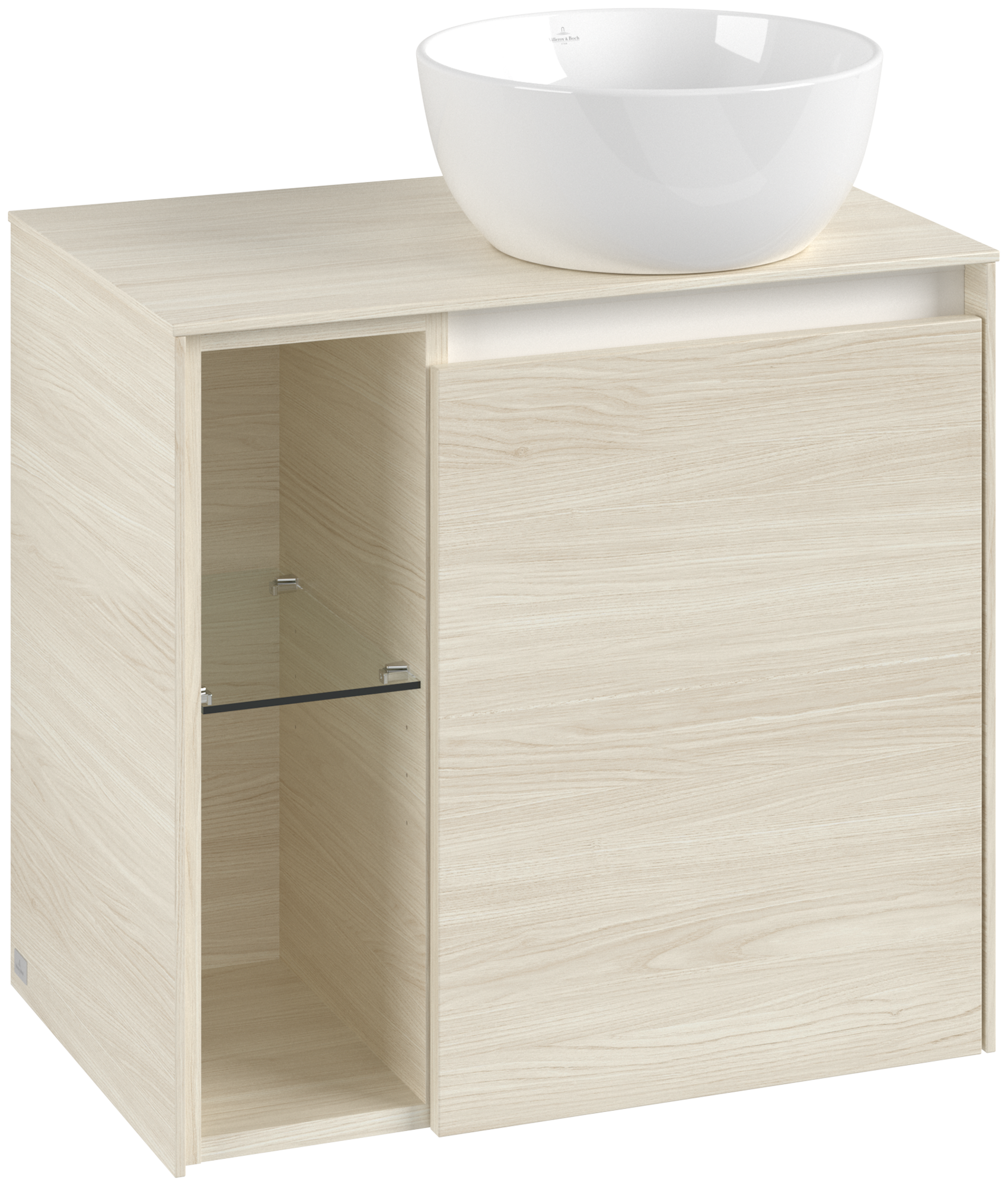 Villeroy & Boch Collaro Waschbeckenunterschrank, mit Beleuchtung, 1 Tür, 600x548x380mm, Korpus: White Oak, Front: White Oak