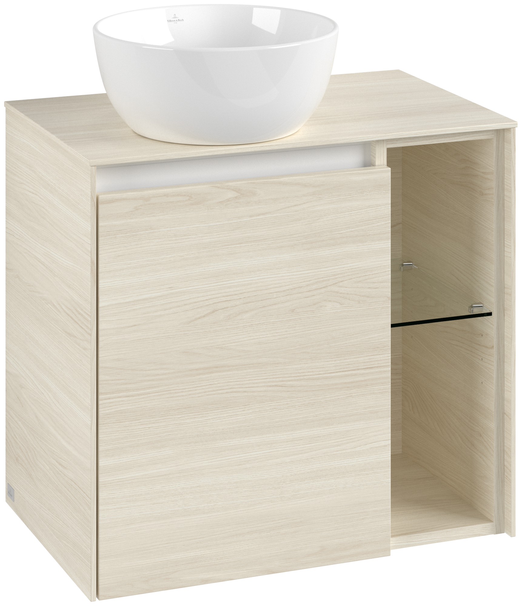 Villeroy & Boch Collaro Waschbeckenunterschrank, mit Beleuchtung, 1 Tür, 600x548x380mm, Korpus: White Oak, Front: White Oak