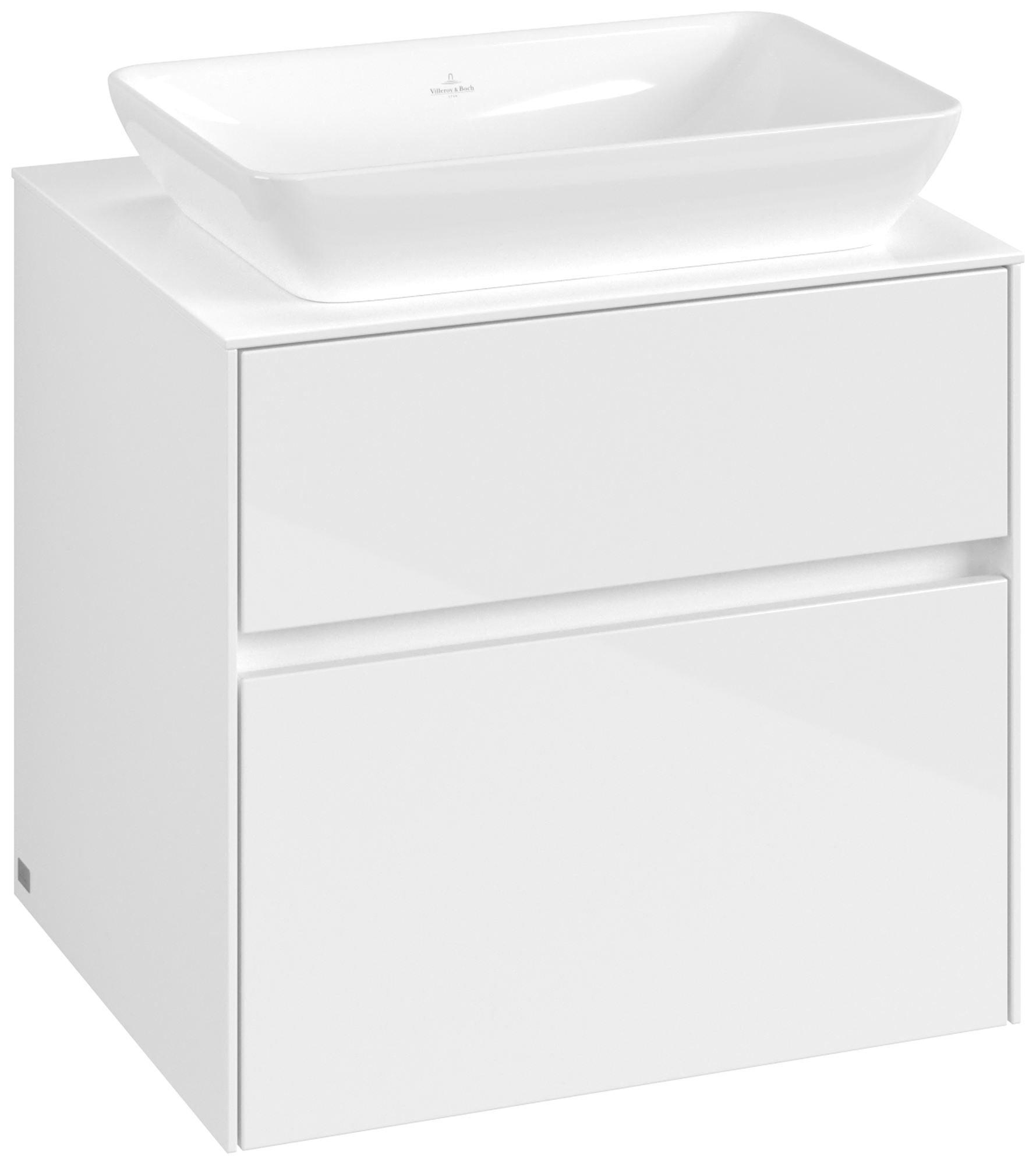 Villeroy & Boch Collaro Waschbeckenunterschrank, mit Beleuchtung, 2 Auszüge, 500x548x600mm, Korpus: Glossy White, Front: Glossy White