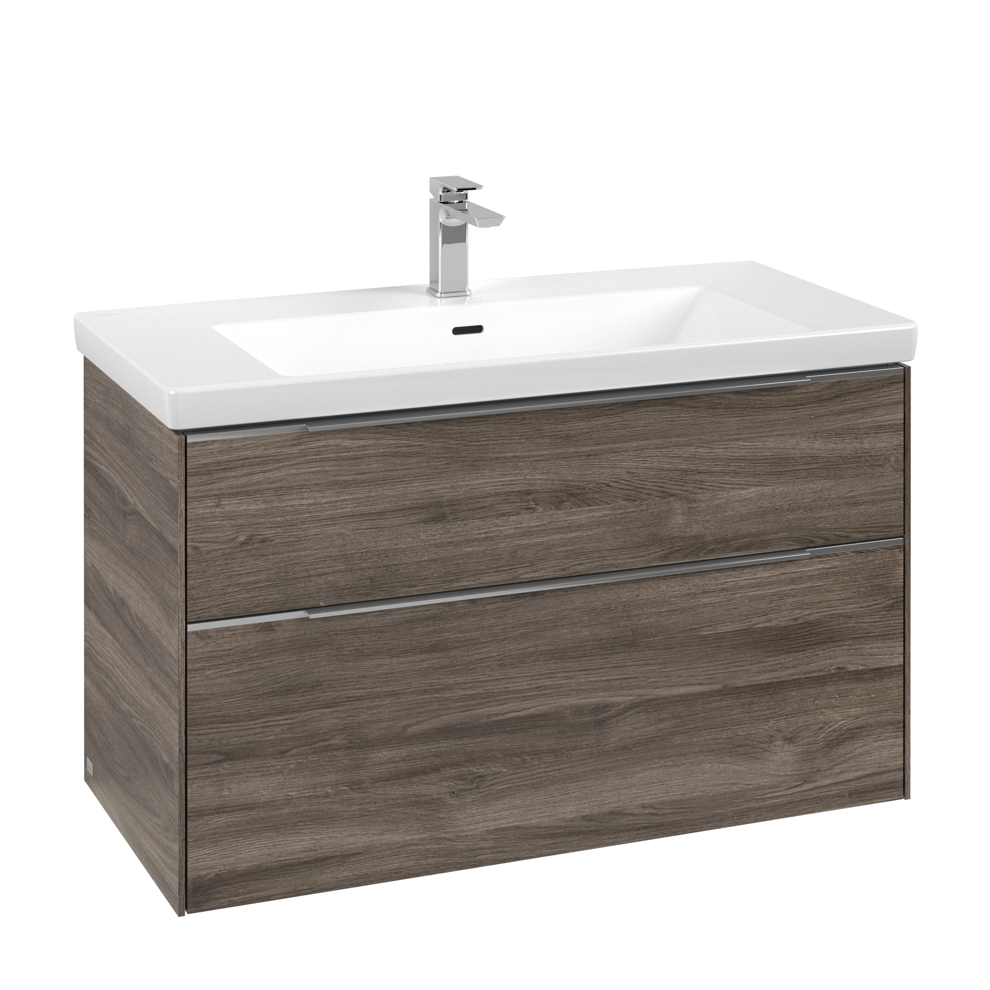 Villeroy & Boch Subway 3.0 Meuble sous plan, avec éclairage, 2 tiroirs sur rails, 973x576x462mm, Caisson: Stone Oak, Façade: Stone Oak