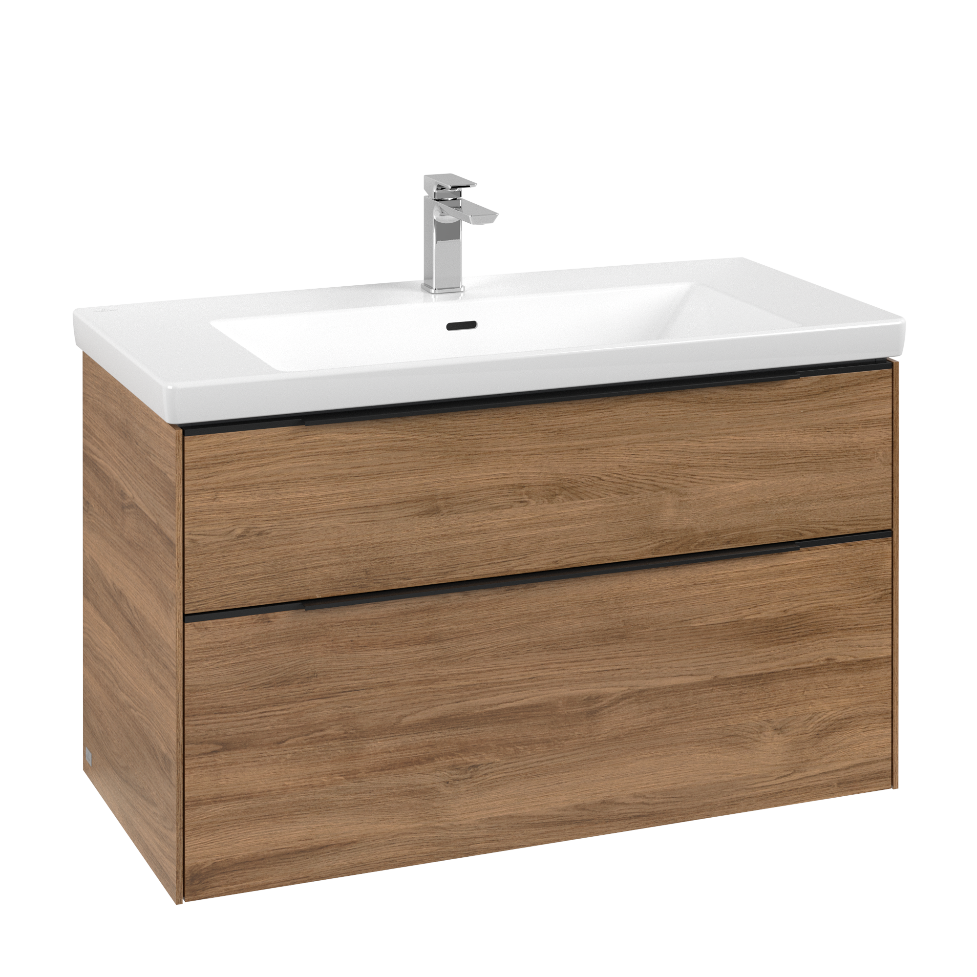 Villeroy & Boch Subway 3.0 Waschbeckenunterschrank, mit Beleuchtung, 2 Auszüge, 973x576x462mm, Korpus: Kansas Oak, Front: Kansas Oak