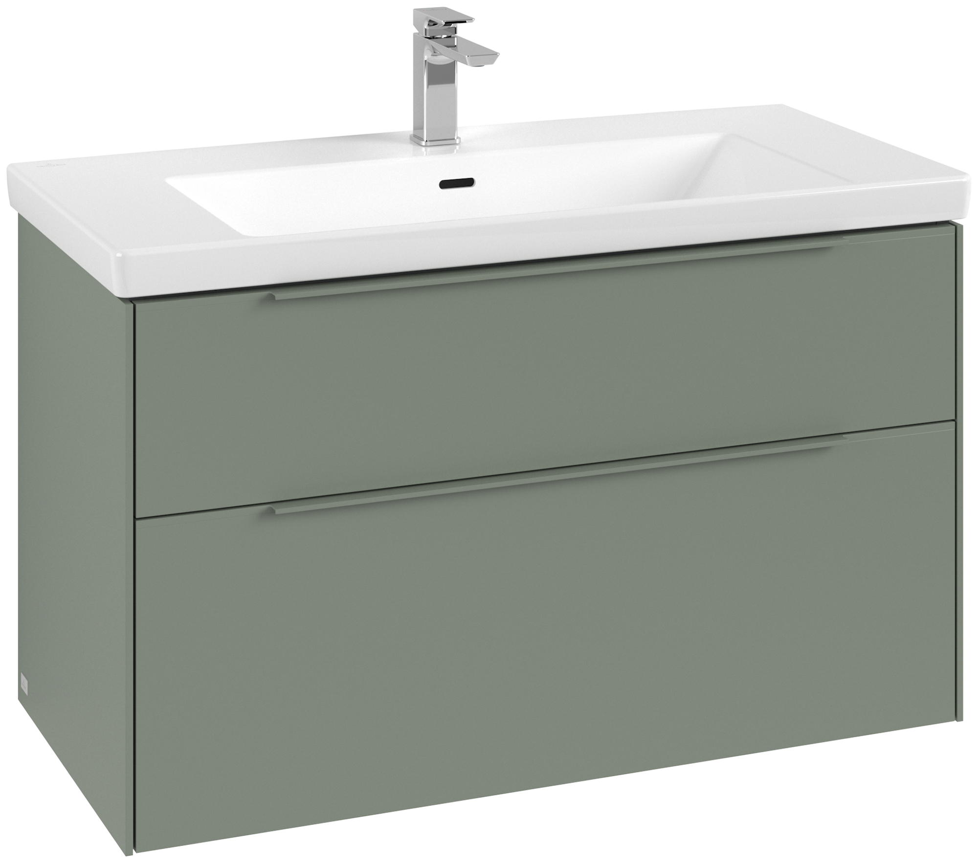 Villeroy & Boch Subway 3.0 Meuble sous plan, avec éclairage, 2 tiroirs sur rails, 973x576x462mm, Caisson: Soft Green, Façade: Soft Green