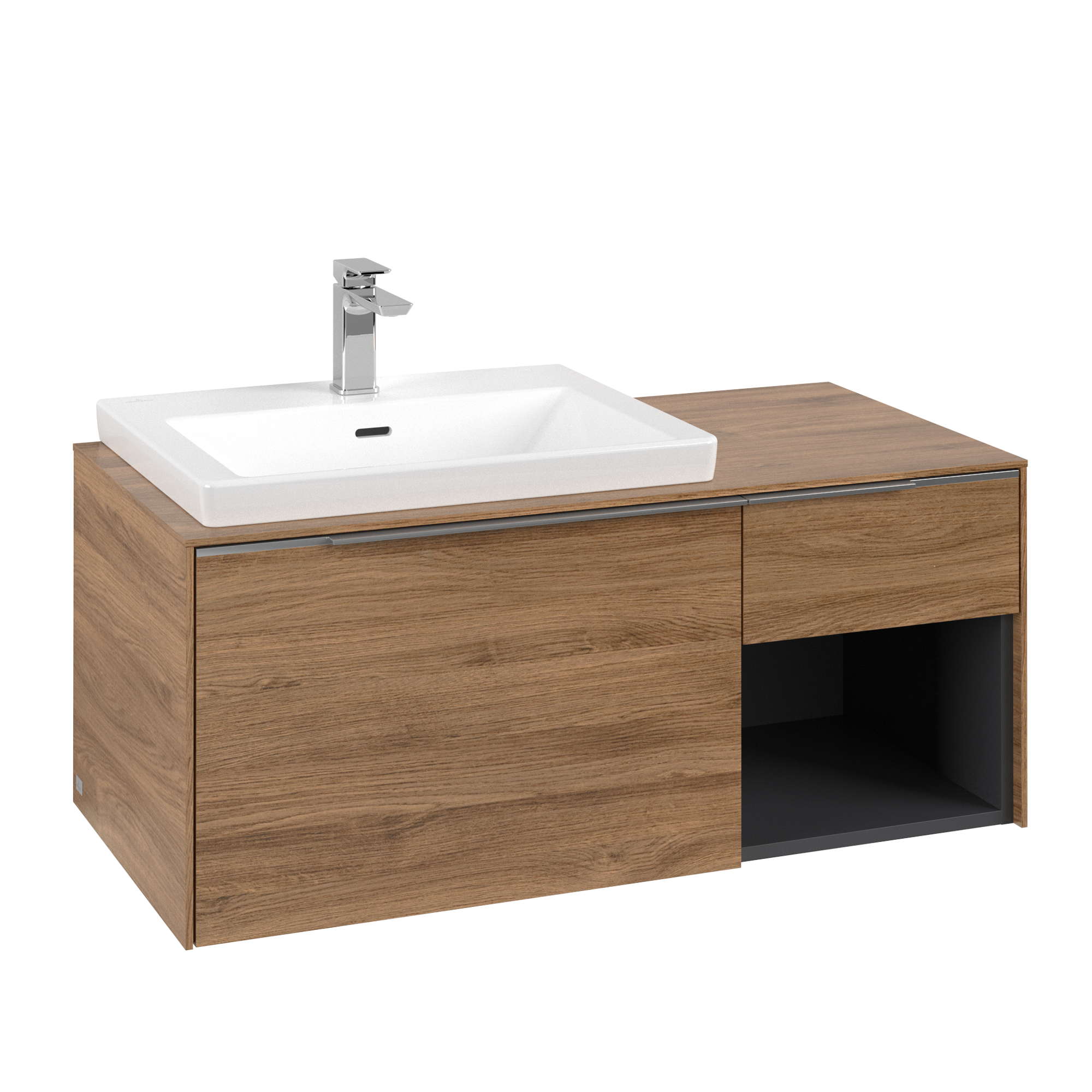 Villeroy & Boch Subway 3.0 Waschbeckenunterschrank, mit Beleuchtung, 2 Auszüge, 1001x423x500mm, Korpus: Kansas Oak, Front: Kansas Oak