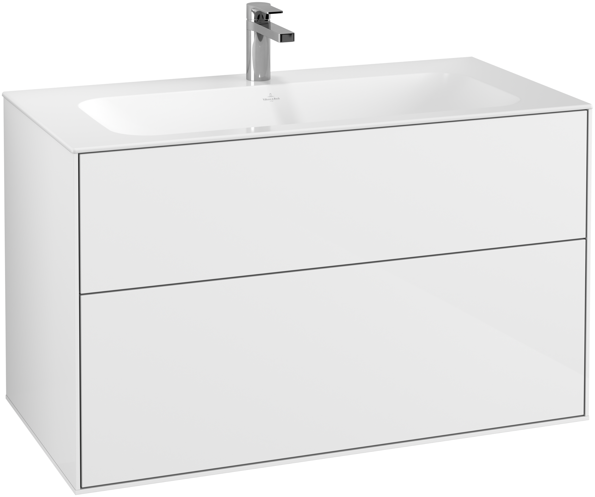 Villeroy & Boch Finion Waschbeckenunterschrank, 2 Auszüge, 996x591x498mm, Korpus: Glossy White Lacquer, Front: Glossy White Lacquer