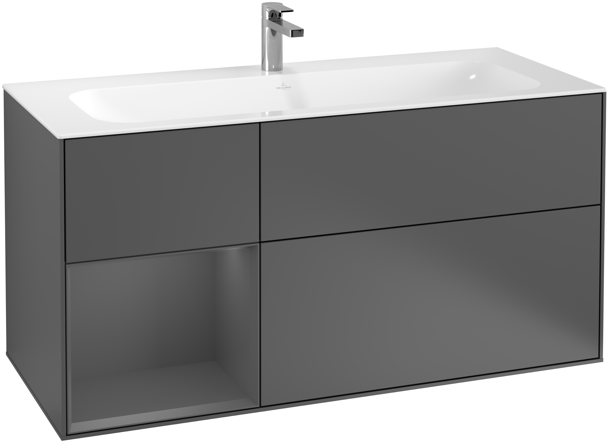 Villeroy & Boch Finion Vanity unit, with lighting, 3 pull-out compartments, 1196x591x498mm, Body: Anthracite Matt Lacquer, Front: Anthracite Matt Lacquer, Shelf: Anthracite Matt Lacquer