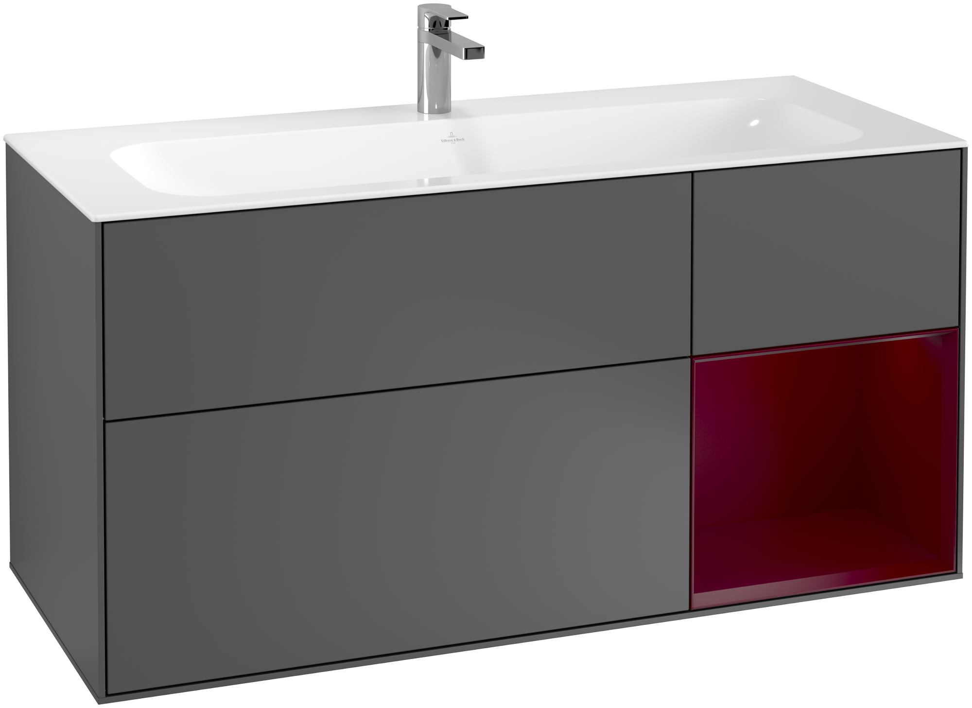 Villeroy & Boch Finion Vanity unit, with lighting, 3 pull-out compartments, 1196x591x498mm, Body: Anthracite Matt Lacquer, Front: Anthracite Matt Lacquer, Shelf: Peony Matt Lacquer