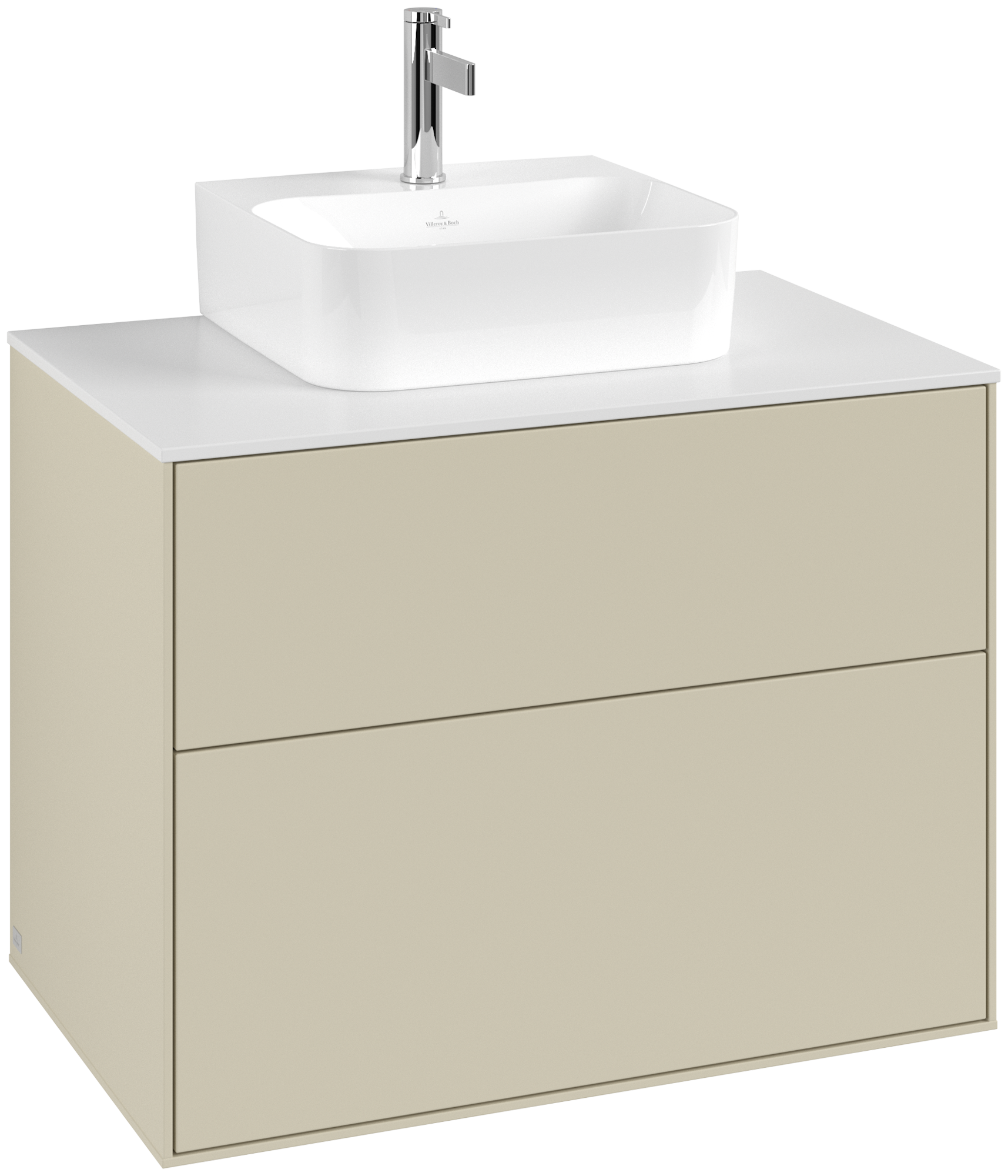 Villeroy & Boch Finion Meuble sous plan, 2 tiroirs sur rails, 800x603x501mm, Caisson: Silk Grey Matt Lacquer, Façade: Silk Grey Matt Lacquer, Plaque de recouvrement: Glass White Matt