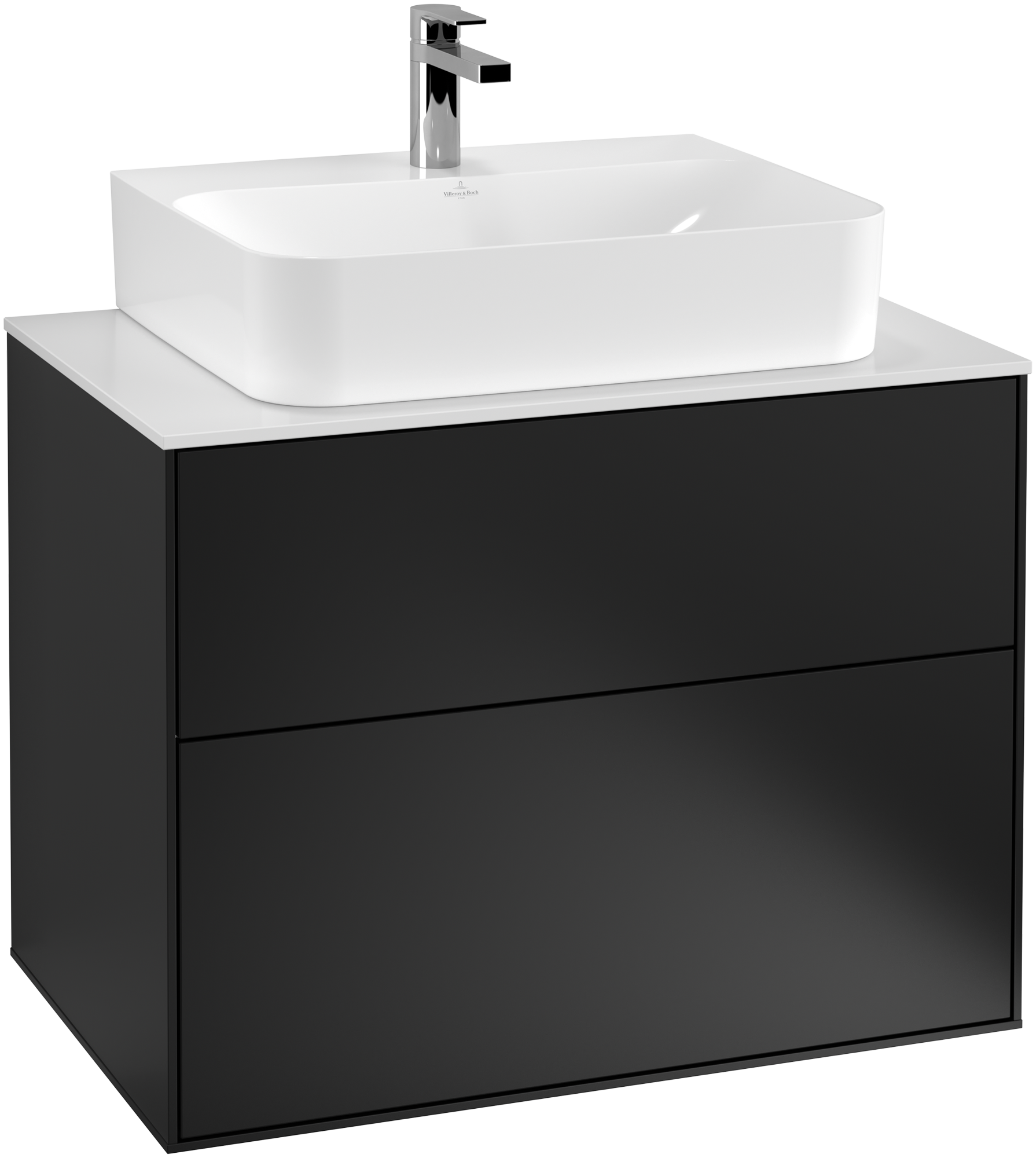 Villeroy & Boch Finion Skab, 2 udtræk, 800x603x501mm, Korpus: Black Matt Lacquer, Front: Black Matt Lacquer, Afdækningsplade: Glass White Matt