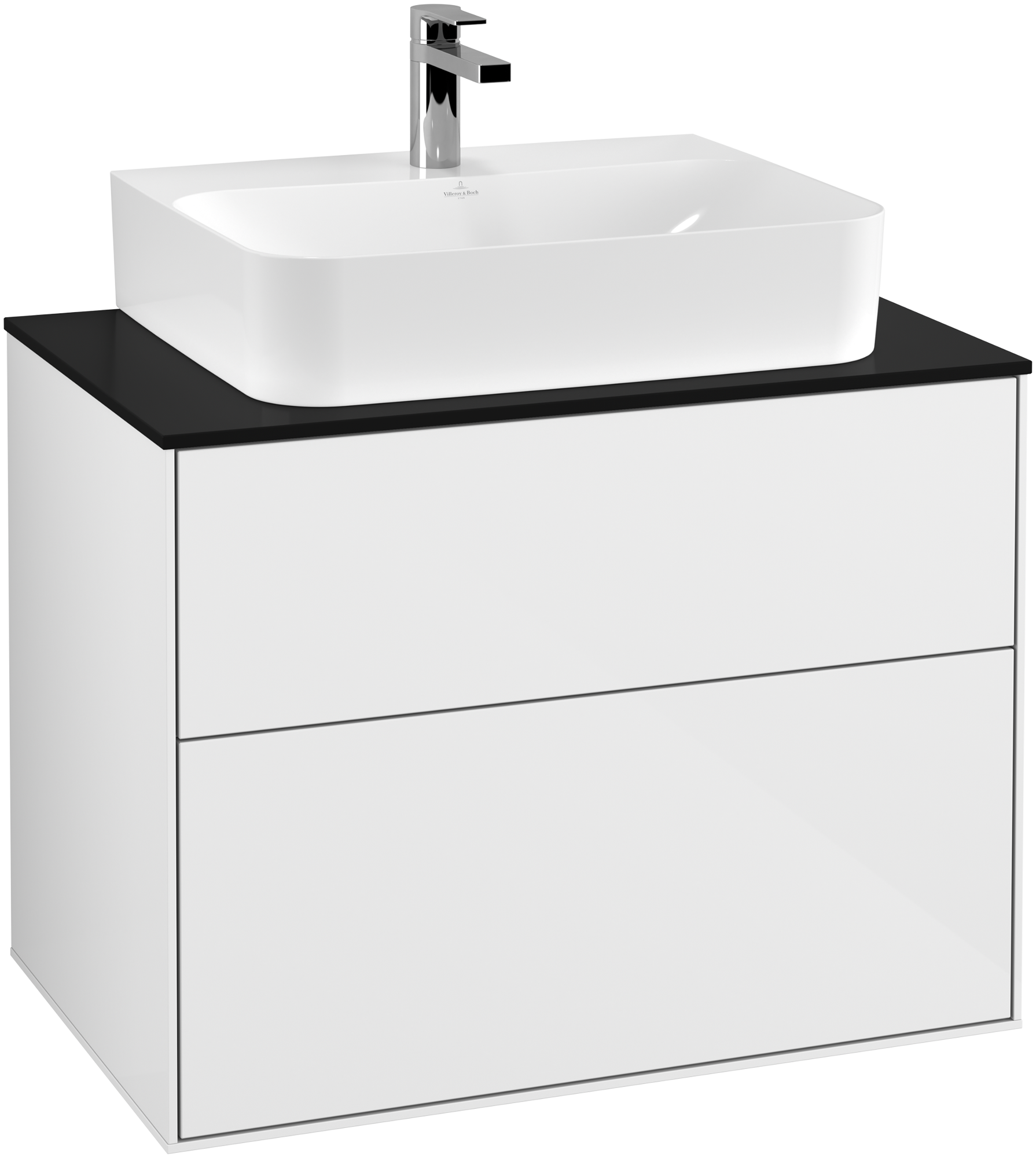 Villeroy & Boch Finion Waschbeckenunterschrank, 2 Auszüge, 800x603x501mm, Korpus: Glossy White Lacquer, Front: Glossy White Lacquer, Abdeckplatte: Glass Black Matt