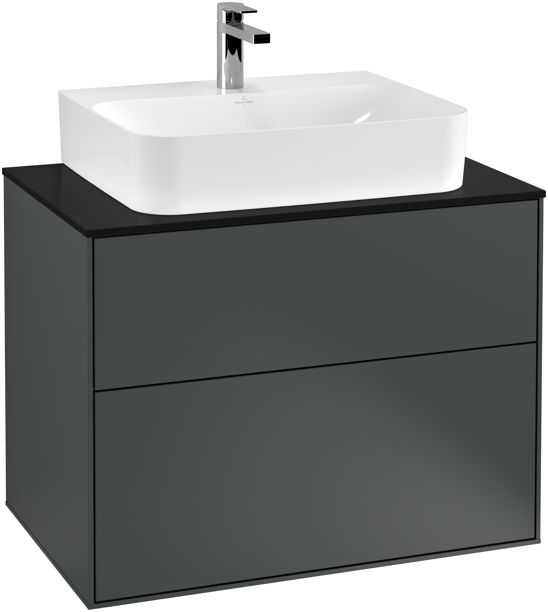 Villeroy & Boch Finion Vanity unit, 2 pull-out compartments, 800x603x501mm, Body: Midnight Blue Matt Lacquer, Front: Midnight Blue Matt Lacquer, Cover plate: Glass Black Matt