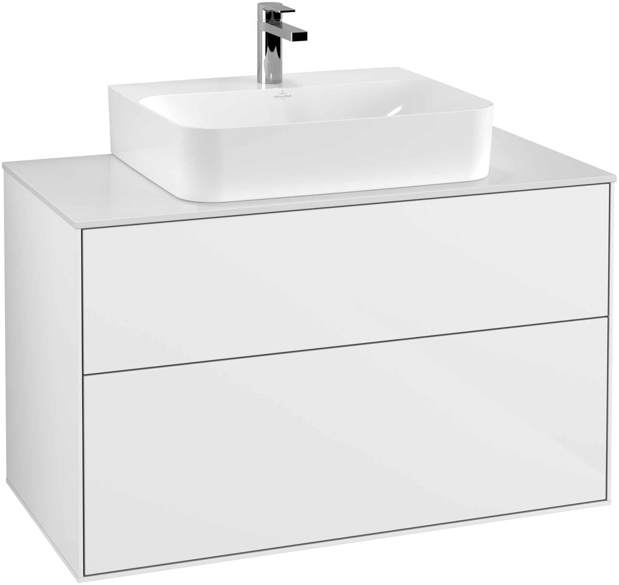 Villeroy & Boch Finion Skåp till tvättställ, 2 utdragbara fack, 1000x603x501mm, Kropp: Glossy White Lacquer, Framsida: Glossy White Lacquer, Täckplatta: Glass White Matt