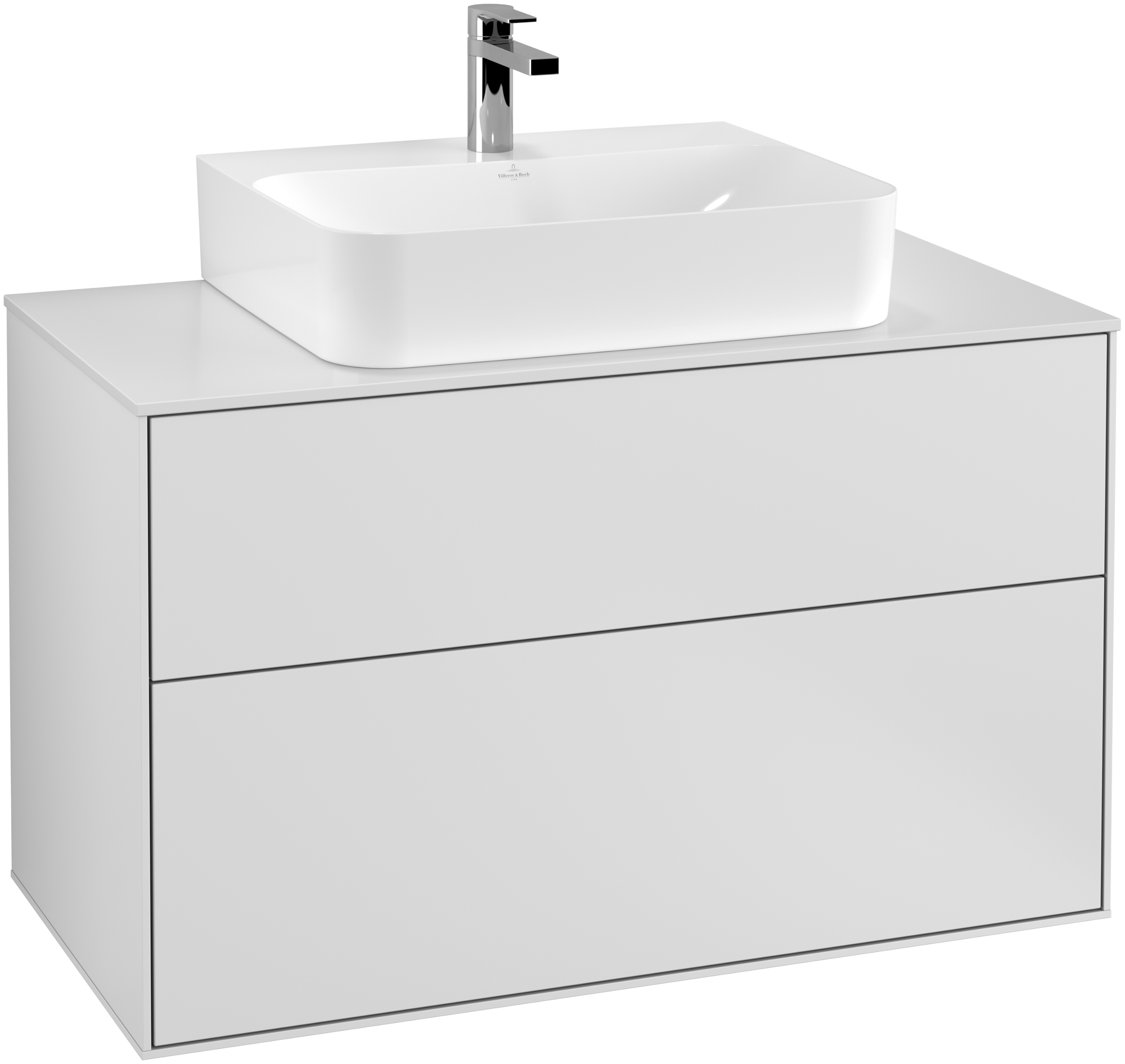 Villeroy & Boch Finion Meuble sous plan, 2 tiroirs sur rails, 1000x603x501mm, Caisson: White Matt Lacquer, Façade: White Matt Lacquer, Plaque de recouvrement: Glass White Matt