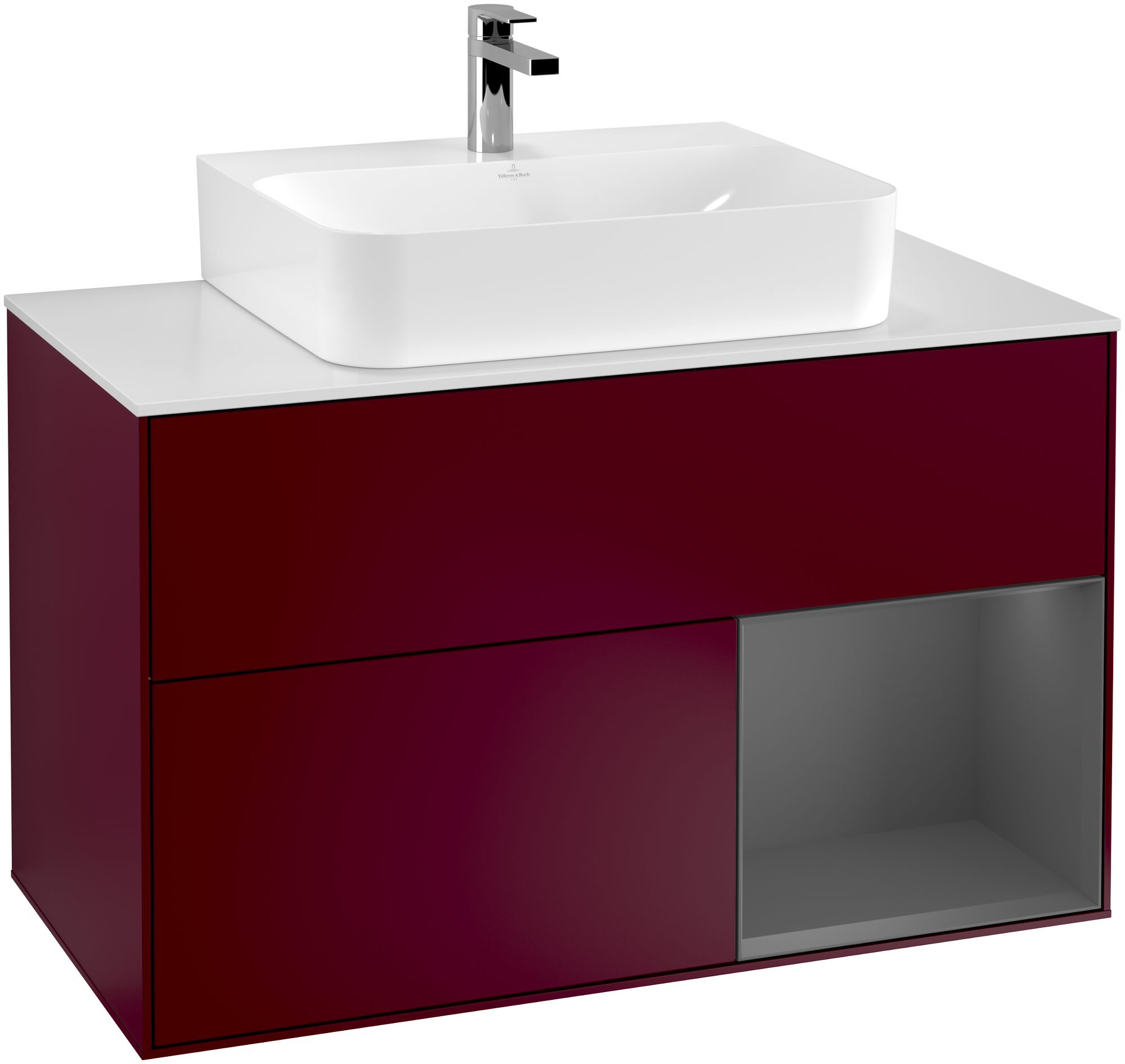 Villeroy & Boch Finion Vanity unit, with lighting, 2 pull-out compartments, 1000x603x501mm, Body: Peony Matt Lacquer, Front: Peony Matt Lacquer, Shelf: Anthracite Matt Lacquer, Cover plate: Glass White Matt