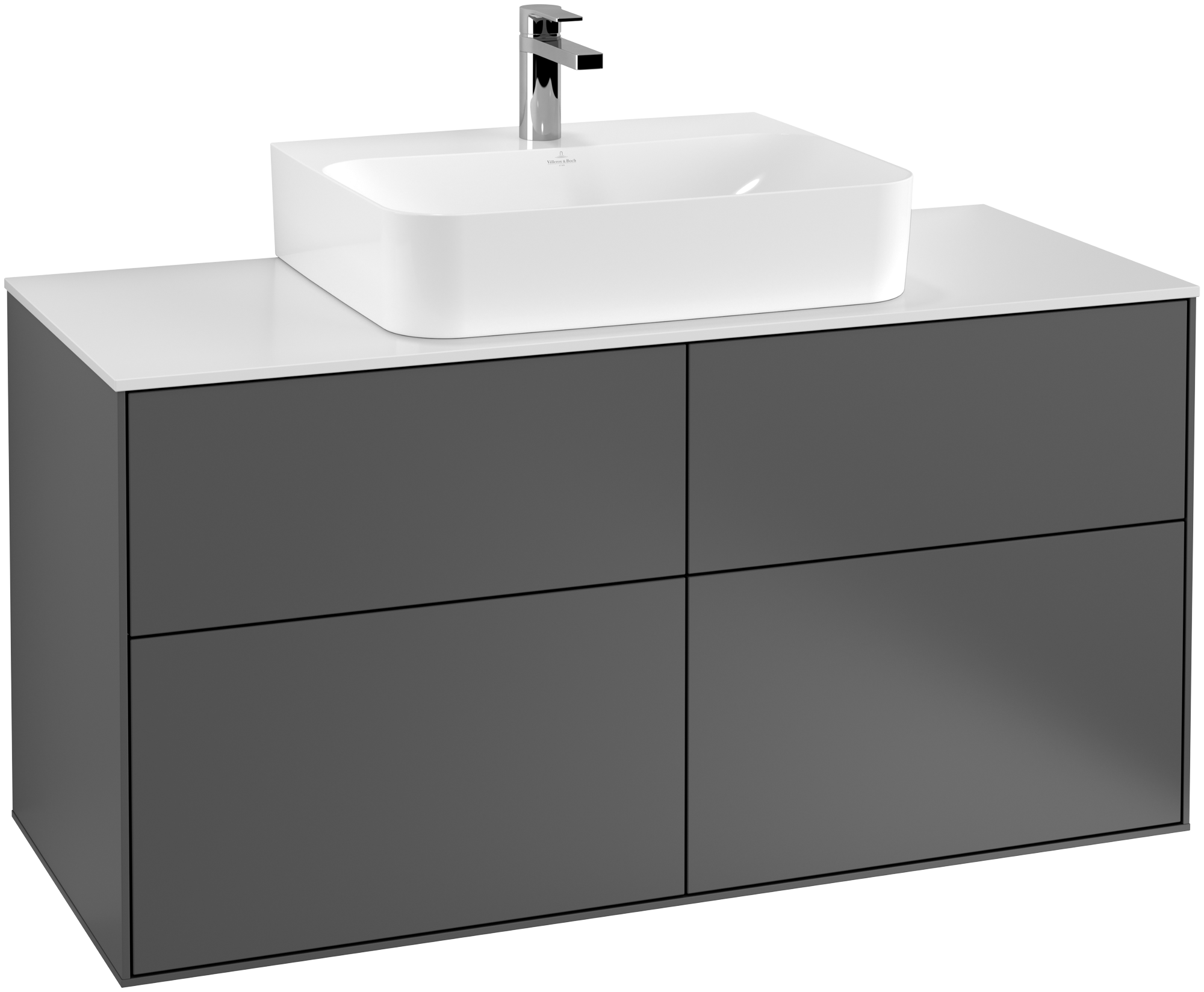 Villeroy & Boch Finion Waschbeckenunterschrank, mit Beleuchtung, 4 Auszüge, 1200x603x501mm, Korpus: Anthracite Matt Lacquer, Front: Anthracite Matt Lacquer, Abdeckplatte: Glass White Matt