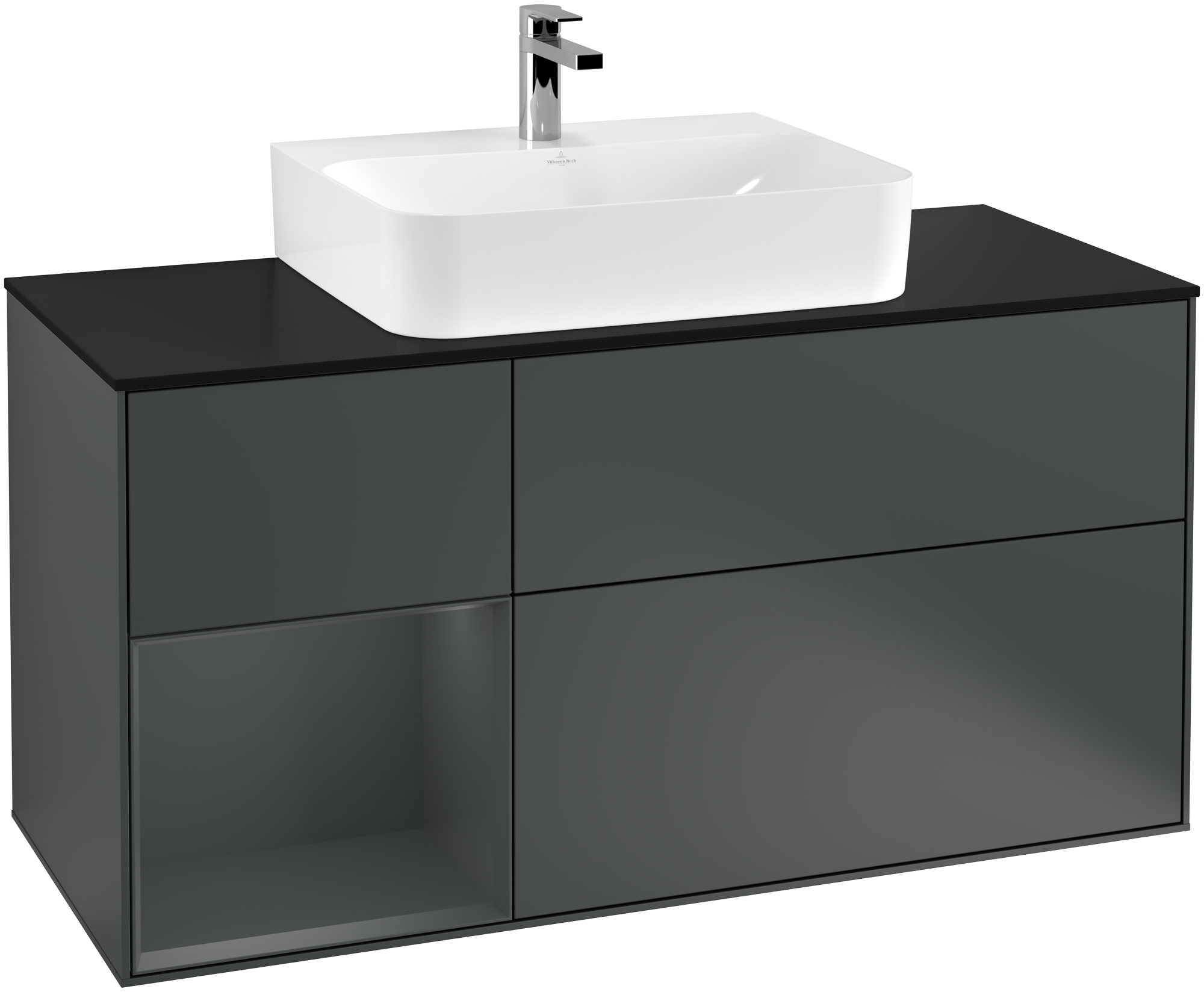 Villeroy & Boch Finion Vanity unit, with lighting, 3 pull-out compartments, 1200x603x501mm, Body: Midnight Blue Matt Lacquer, Front: Midnight Blue Matt Lacquer, Shelf: Midnight Blue Matt Lacquer, Cover plate: Glass Black Matt