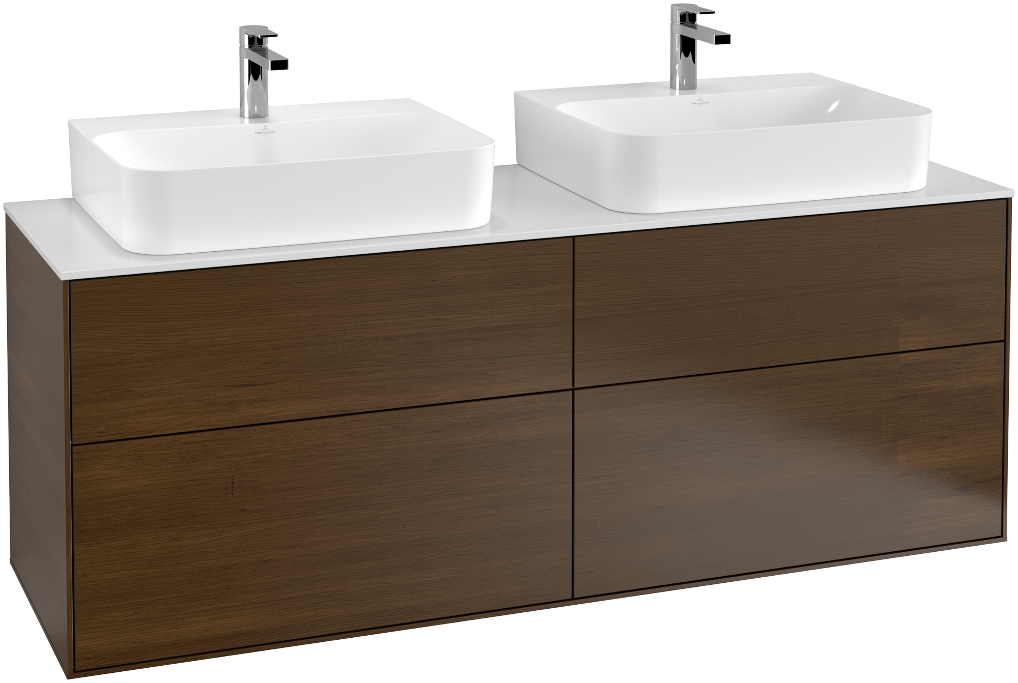 Villeroy & Boch Finion Vanity unit, 4 pull-out compartments, 1600x603x501mm, Body: Walnut Veneer, Front: Walnut Veneer, Cover plate: Glass White Matt