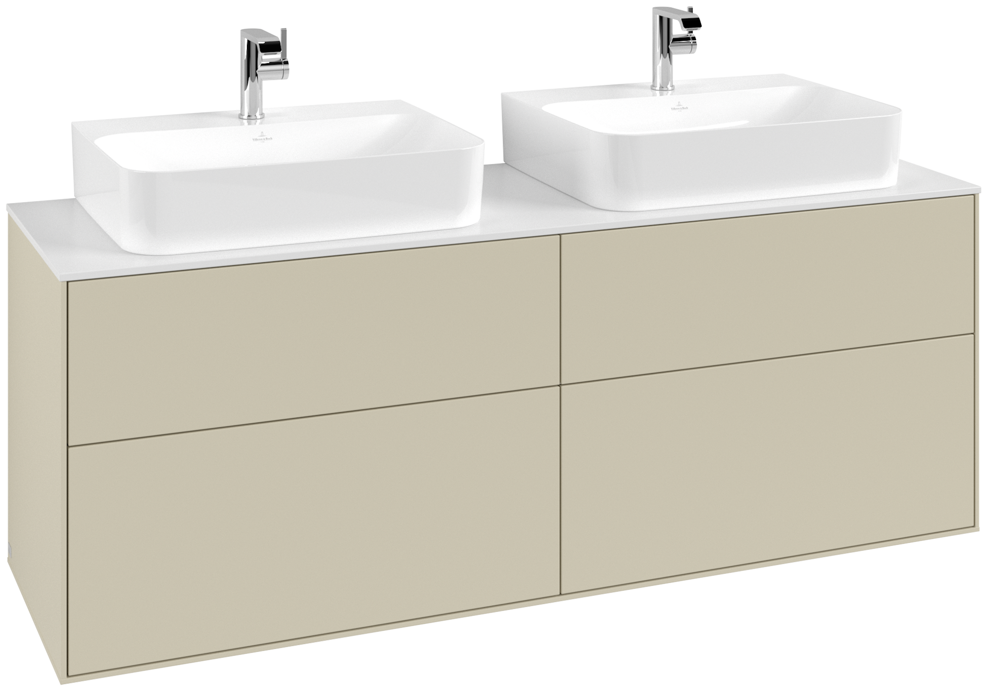 Villeroy & Boch Finion Waschbeckenunterschrank, 4 Auszüge, 1600x603x501mm, Korpus: Silk Grey Matt Lacquer, Front: Silk Grey Matt Lacquer, Abdeckplatte: Glass White Matt