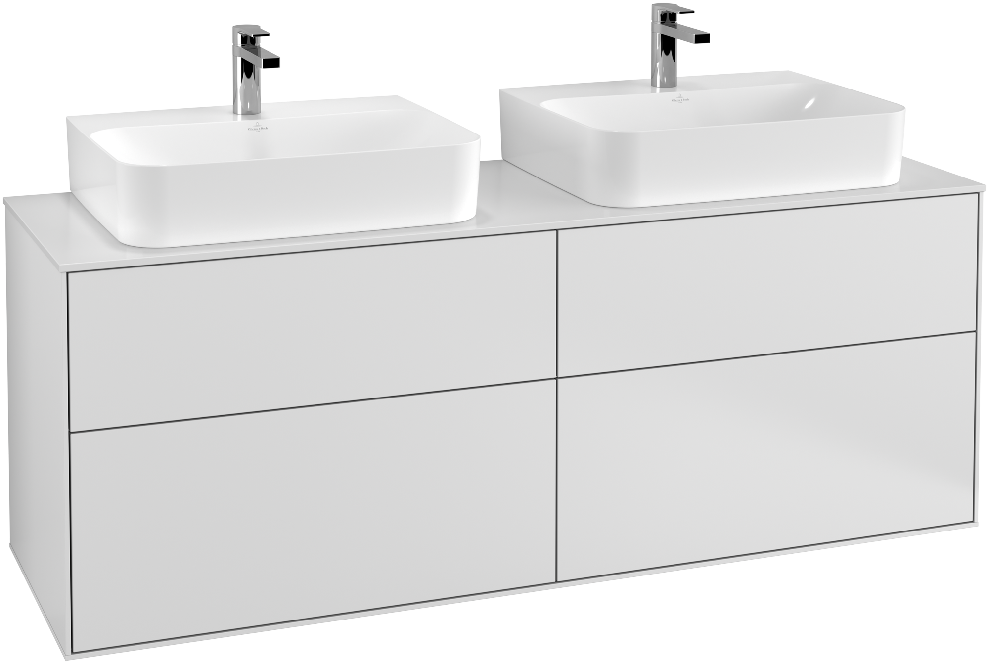 Villeroy & Boch Finion Meuble sous plan, 4 tiroirs sur rails, 1600x603x501mm, Caisson: White Matt Lacquer, Façade: White Matt Lacquer, Plaque de recouvrement: Glass White Matt