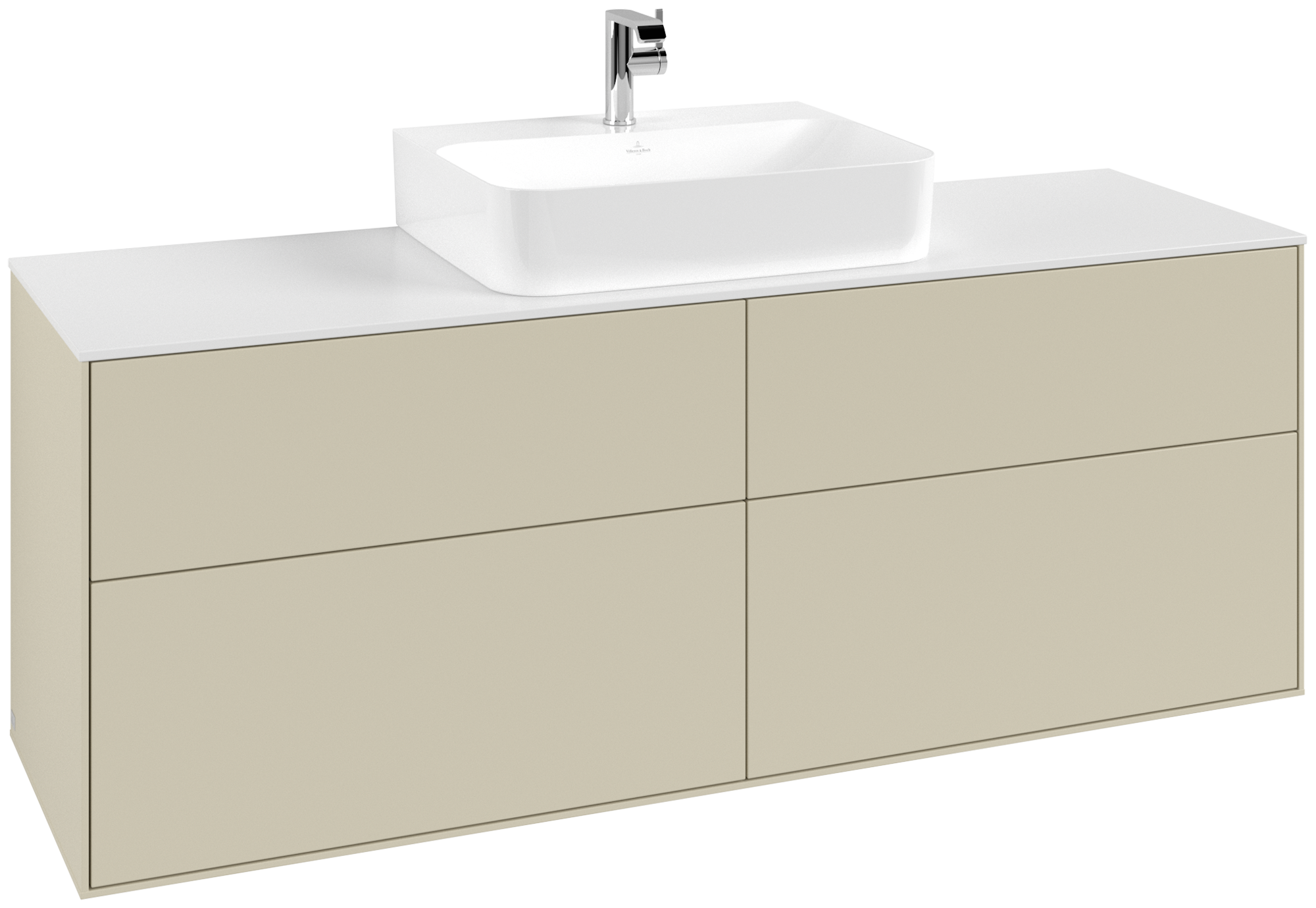 Villeroy & Boch Finion Waschbeckenunterschrank, 4 Auszüge, 1600x603x501mm, Korpus: Silk Grey Matt Lacquer, Front: Silk Grey Matt Lacquer, Abdeckplatte: Glass White Matt