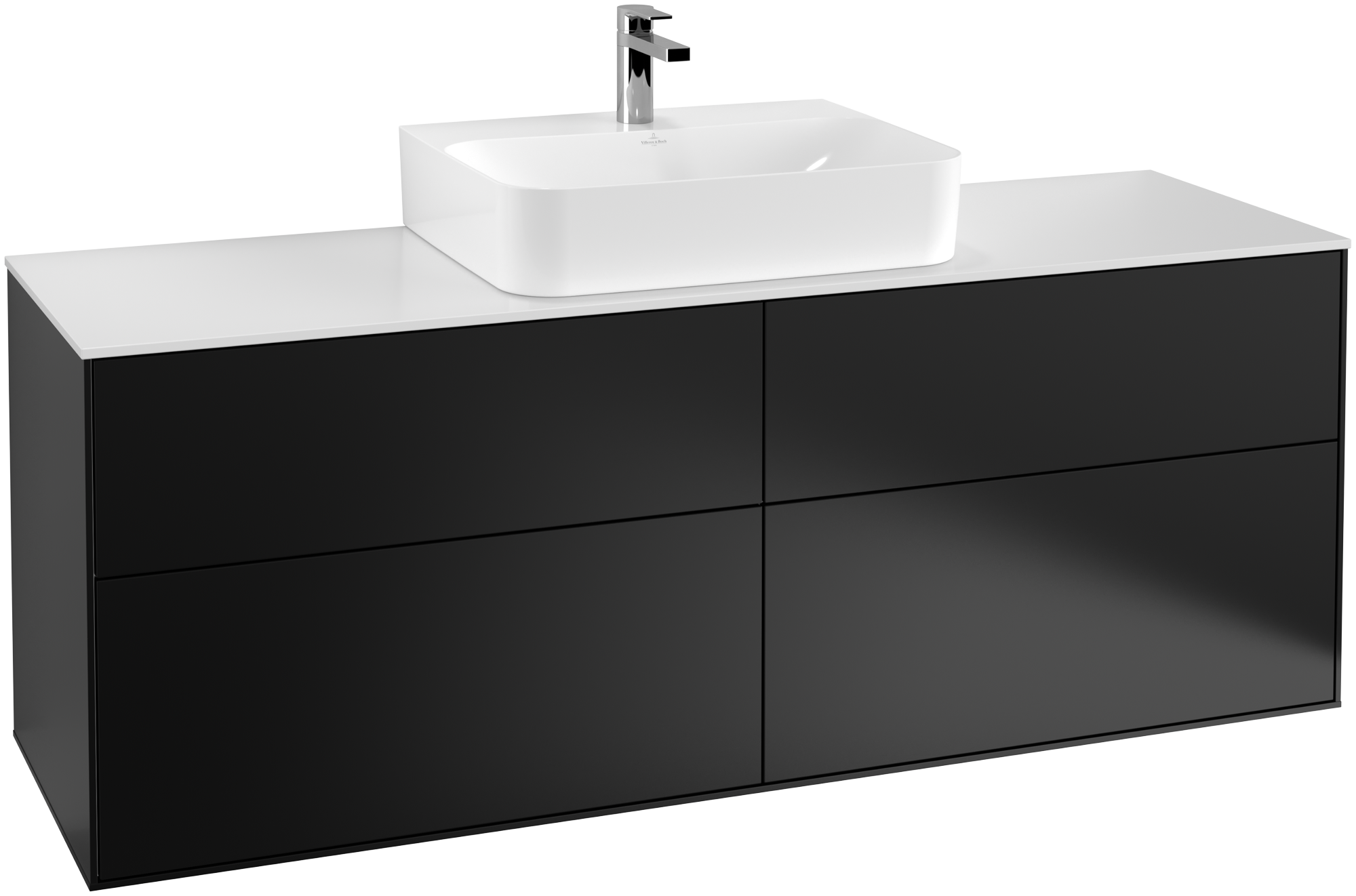 Villeroy & Boch Finion Skab, 4 udtræk, 1600x603x501mm, Korpus: Black Matt Lacquer, Front: Black Matt Lacquer, Afdækningsplade: Glass White Matt