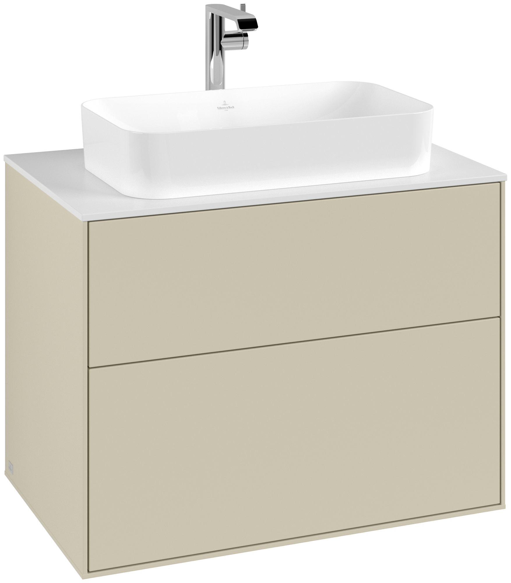 Villeroy & Boch Finion Waschbeckenunterschrank, 2 Auszüge, 800x603x501mm, Korpus: Silk Grey Matt Lacquer, Front: Silk Grey Matt Lacquer, Abdeckplatte: Glass White Matt