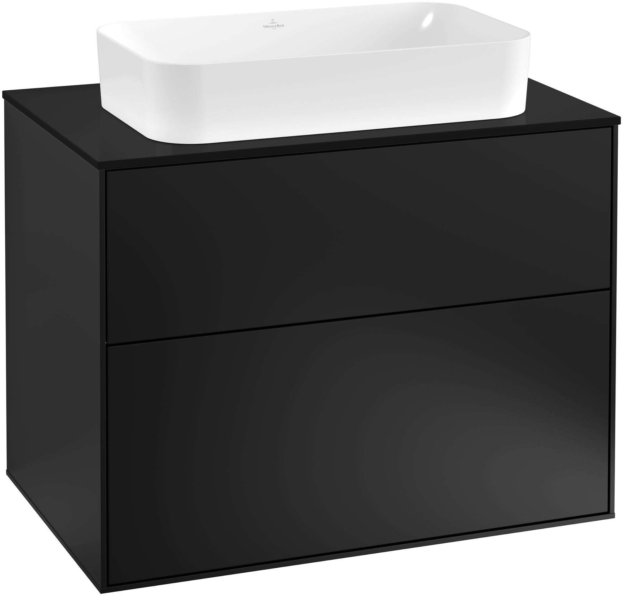 Villeroy & Boch Finion Meuble sous plan, 2 tiroirs sur rails, 800x603x501mm, Caisson: Black Matt Lacquer, Façade: Black Matt Lacquer, Plaque de recouvrement: Glass Black Matt