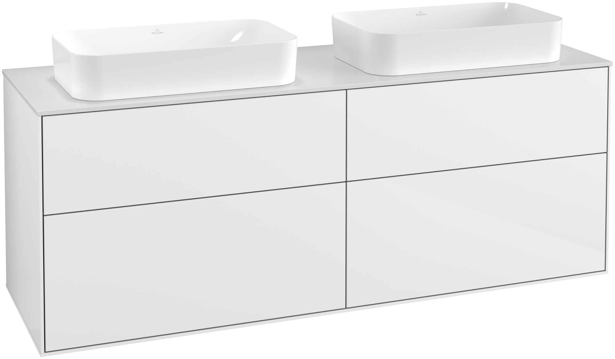 Villeroy & Boch Finion Meuble sous plan, 4 tiroirs sur rails, 1600x603x501mm, Caisson: Glossy White Lacquer, Façade: Glossy White Lacquer, Plaque de recouvrement: Glass White Matt