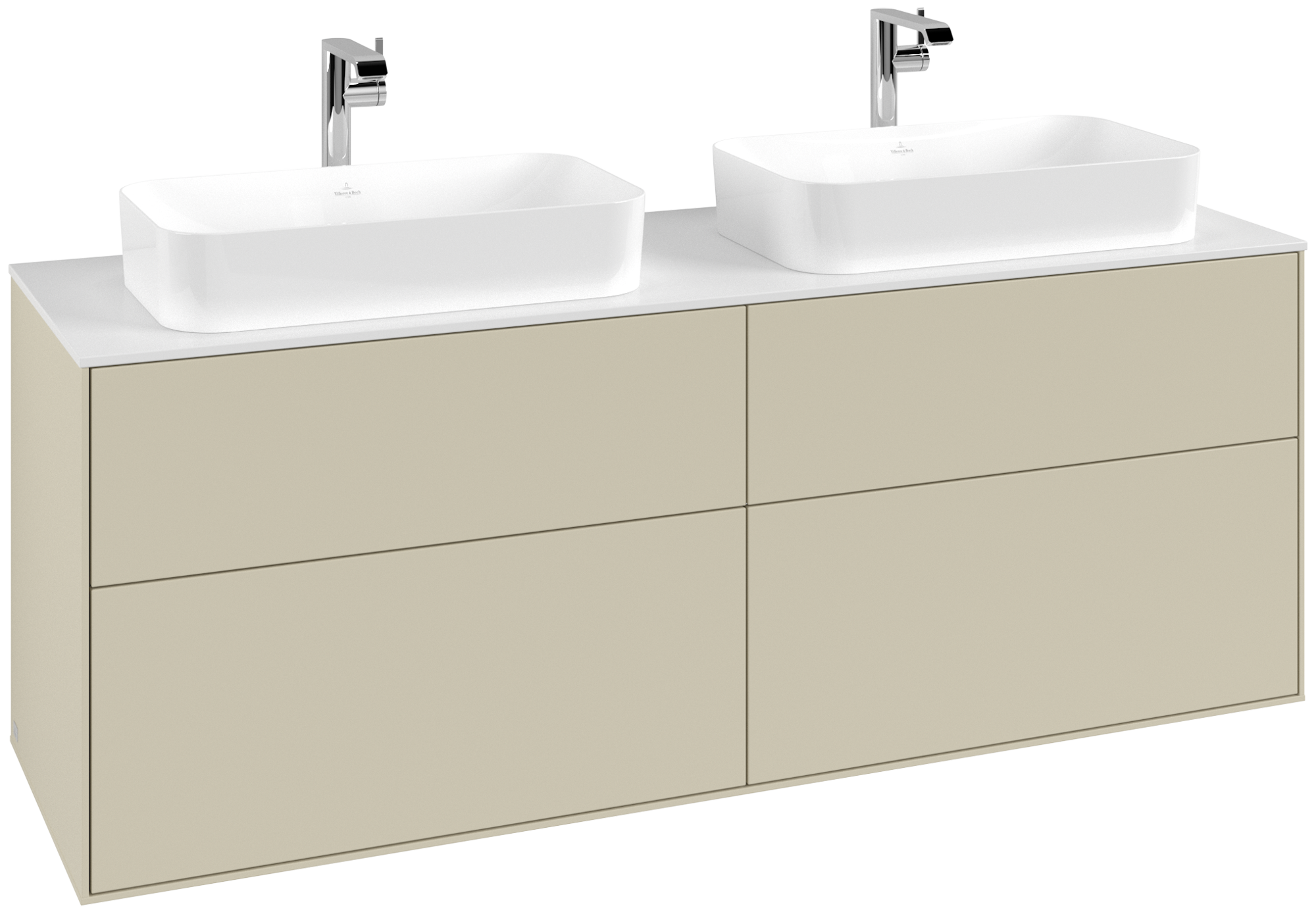 Villeroy & Boch Finion Waschbeckenunterschrank, 4 Auszüge, 1600x603x501mm, Korpus: Silk Grey Matt Lacquer, Front: Silk Grey Matt Lacquer, Abdeckplatte: Glass White Matt