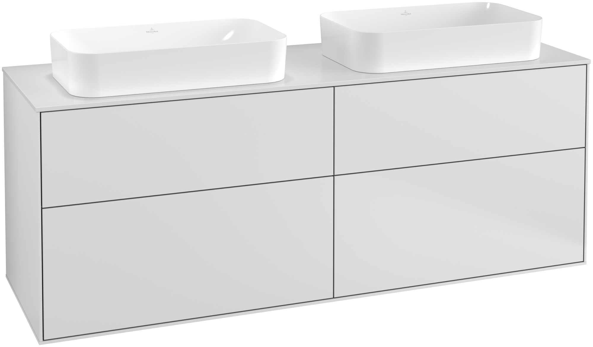 Villeroy & Boch Finion Meuble sous plan, 4 tiroirs sur rails, 1600x603x501mm, Caisson: White Matt Lacquer, Façade: White Matt Lacquer, Plaque de recouvrement: Glass White Matt