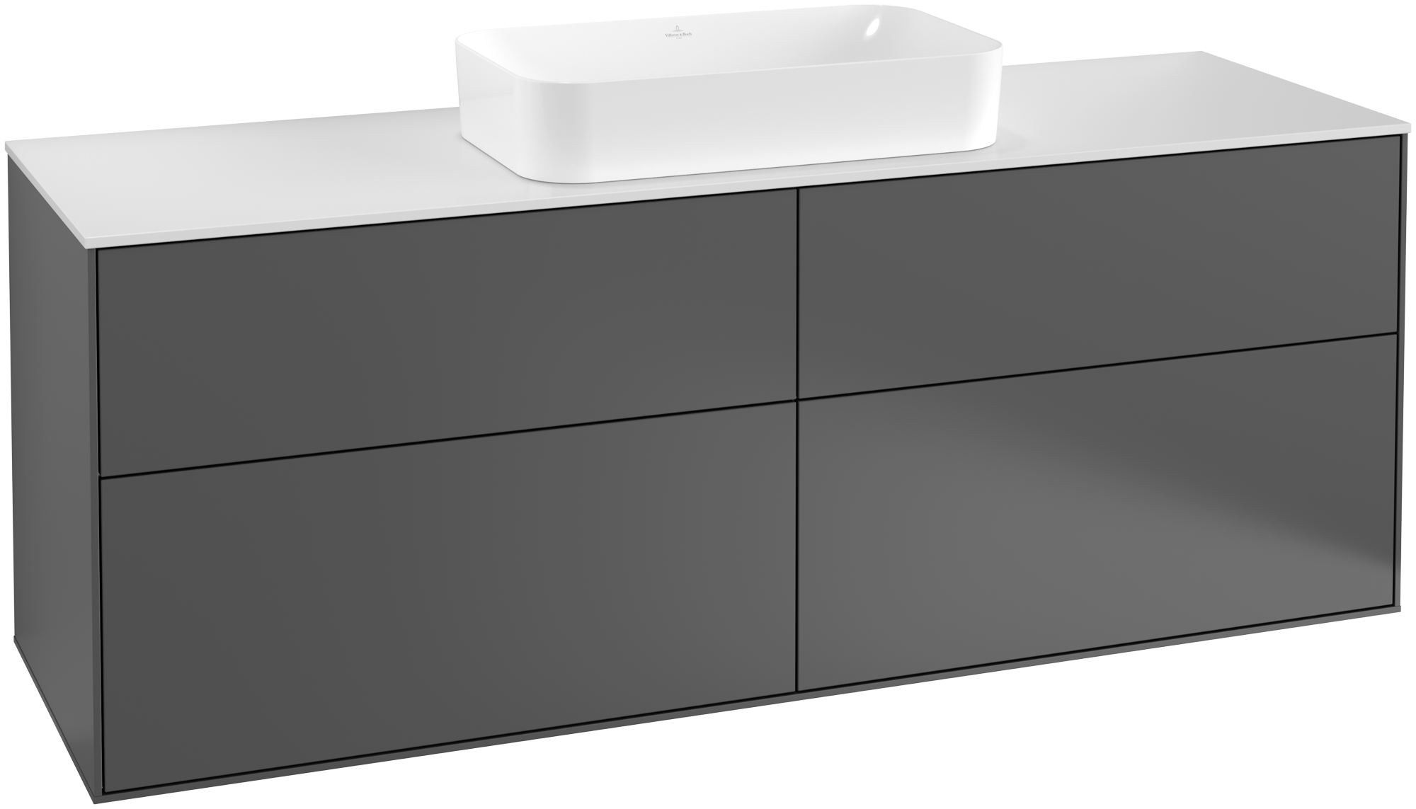 Villeroy & Boch Finion Waschbeckenunterschrank, 4 Auszüge, 1600x603x501mm, Korpus: Anthracite Matt Lacquer, Front: Anthracite Matt Lacquer, Abdeckplatte: Glass White Matt