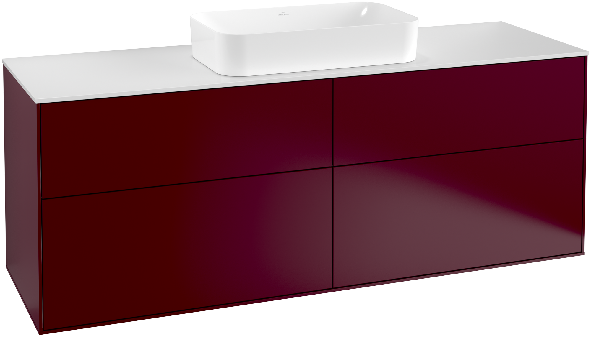 Villeroy & Boch Finion Meuble sous plan, 4 tiroirs sur rails, 1600x603x501mm, Caisson: Peony Matt Lacquer, Façade: Peony Matt Lacquer, Plaque de recouvrement: Glass White Matt