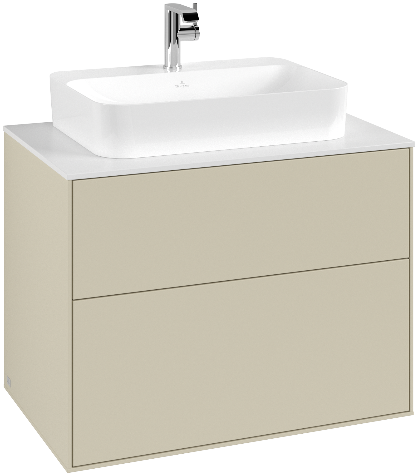 Villeroy & Boch Finion Waschbeckenunterschrank, 2 Auszüge, 800x603x501mm, Korpus: Silk Grey Matt Lacquer, Front: Silk Grey Matt Lacquer, Abdeckplatte: Glass White Matt