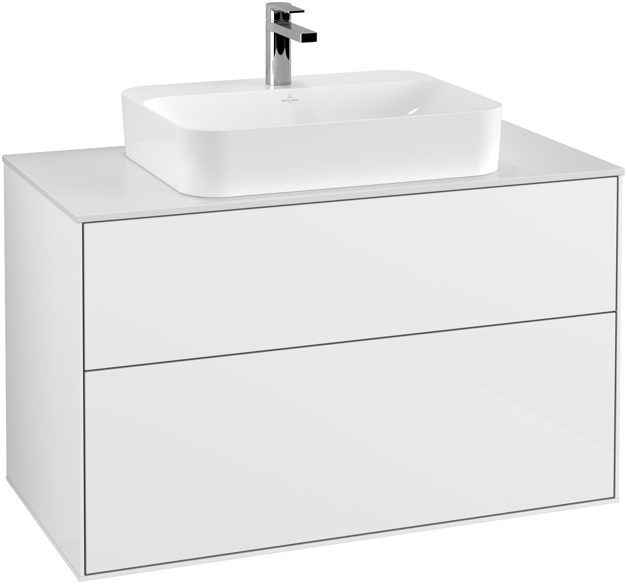 Villeroy & Boch Finion Waschbeckenunterschrank, 2 Auszüge, 1000x603x501mm, Korpus: Glossy White Lacquer, Front: Glossy White Lacquer, Abdeckplatte: Glass White Matt