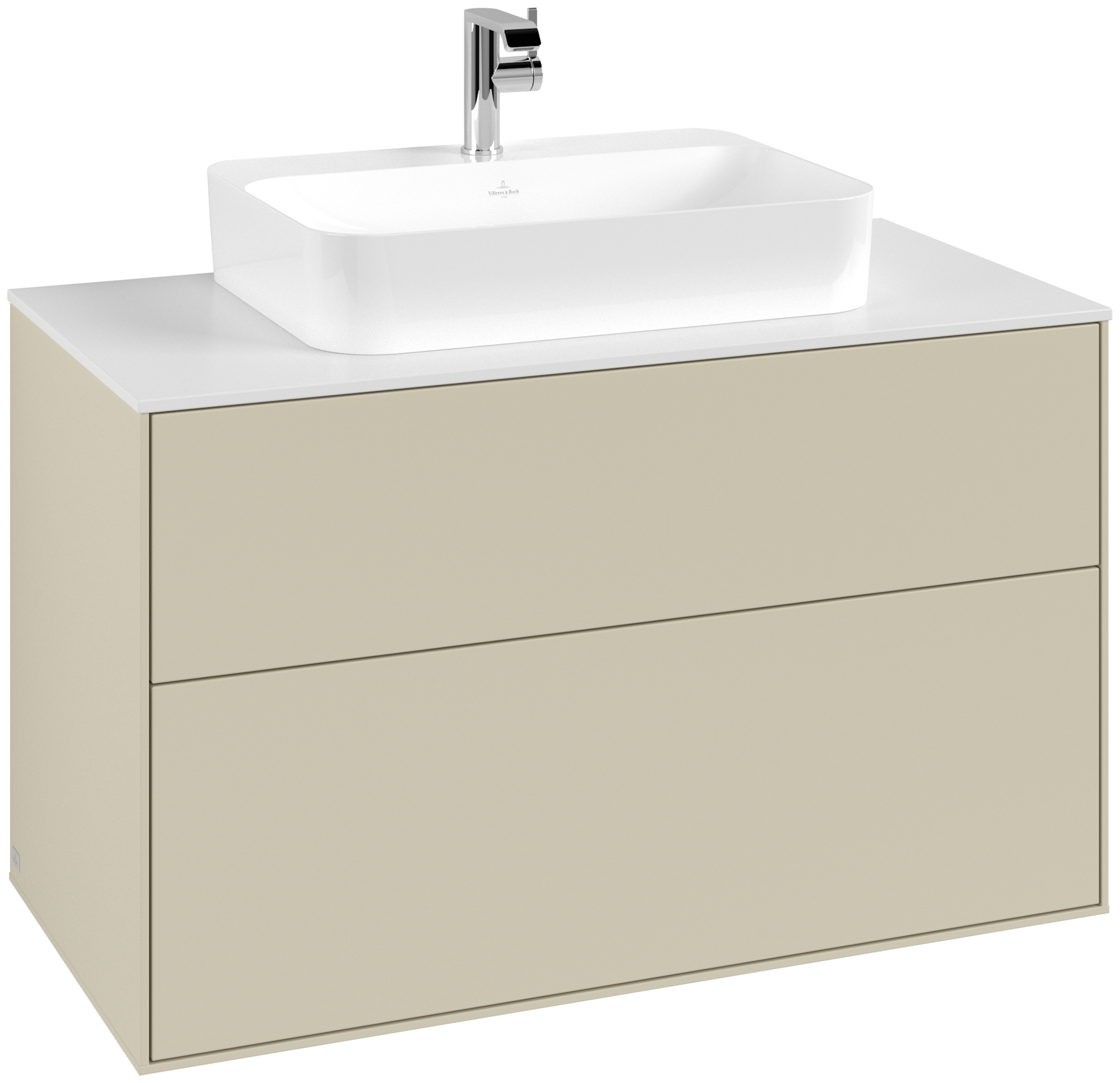 Villeroy & Boch Finion Meuble sous plan, 2 tiroirs sur rails, 1000x603x501mm, Caisson: Silk Grey Matt Lacquer, Façade: Silk Grey Matt Lacquer, Plaque de recouvrement: Glass White Matt