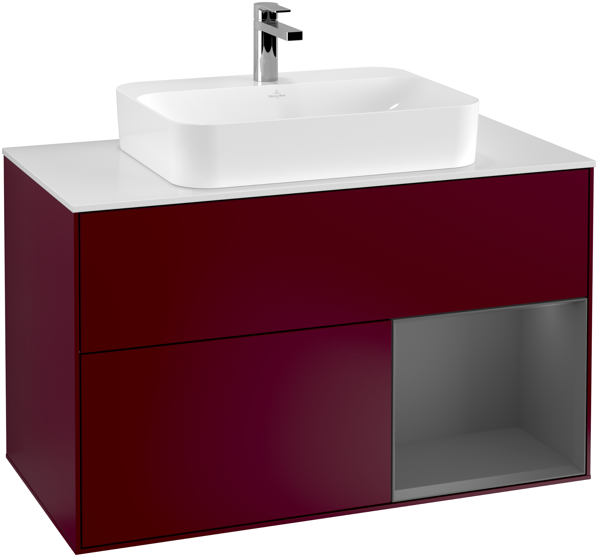 Villeroy & Boch Finion Vanity unit, with lighting, 2 pull-out compartments, 1000x603x501mm, Body: Peony Matt Lacquer, Front: Peony Matt Lacquer, Shelf: Anthracite Matt Lacquer, Cover plate: Glass White Matt
