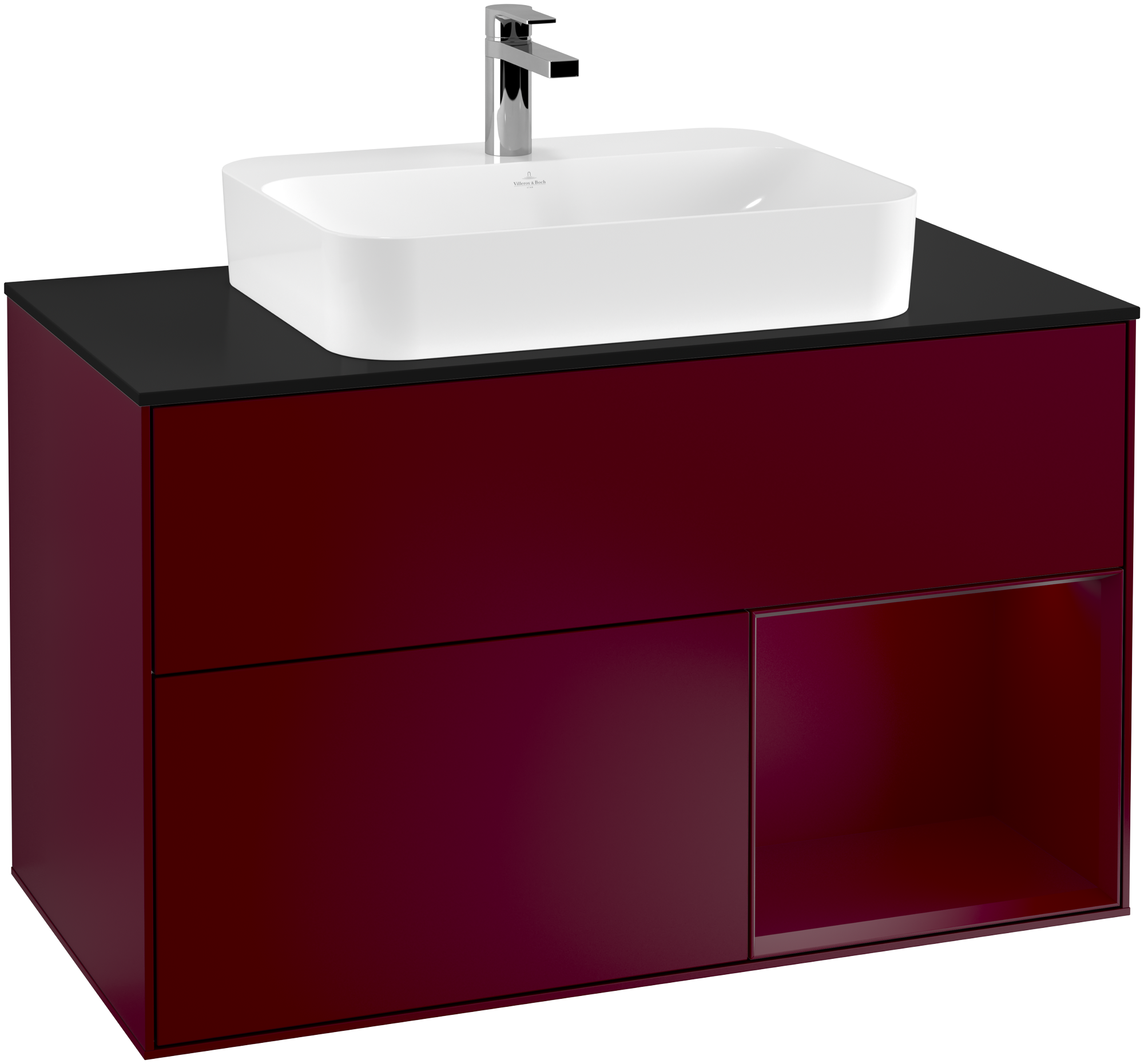 Villeroy & Boch Finion Vanity unit, with lighting, 2 pull-out compartments, 1000x603x501mm, Body: Peony Matt Lacquer, Front: Peony Matt Lacquer, Shelf: Peony Matt Lacquer, Cover plate: Glass Black Matt
